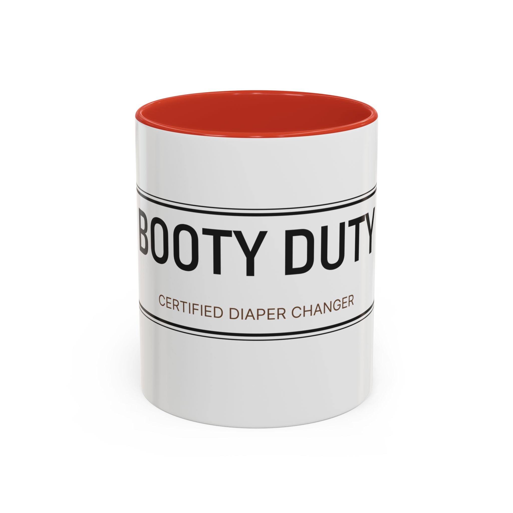 Booty Duty: Certified Diaper Changer Mug | Funny New Mom & Dad Gift | Accent Ceramic Mug (11oz & 15oz)