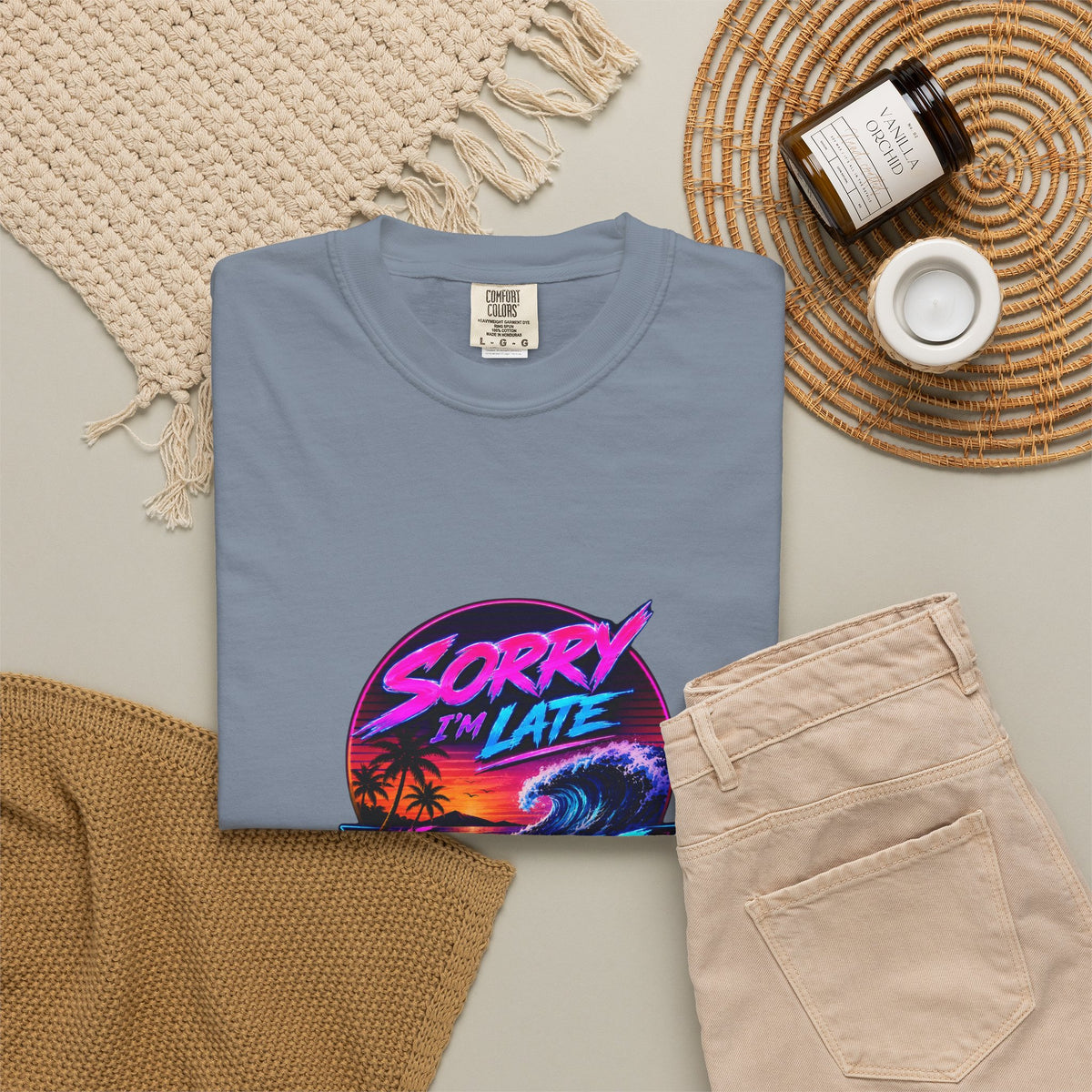 Sorry I'm Late, The Waves Were Better Than You Retro Neon T-Shirt | Funny Synthwave Surf Tee | Gift for Surfers