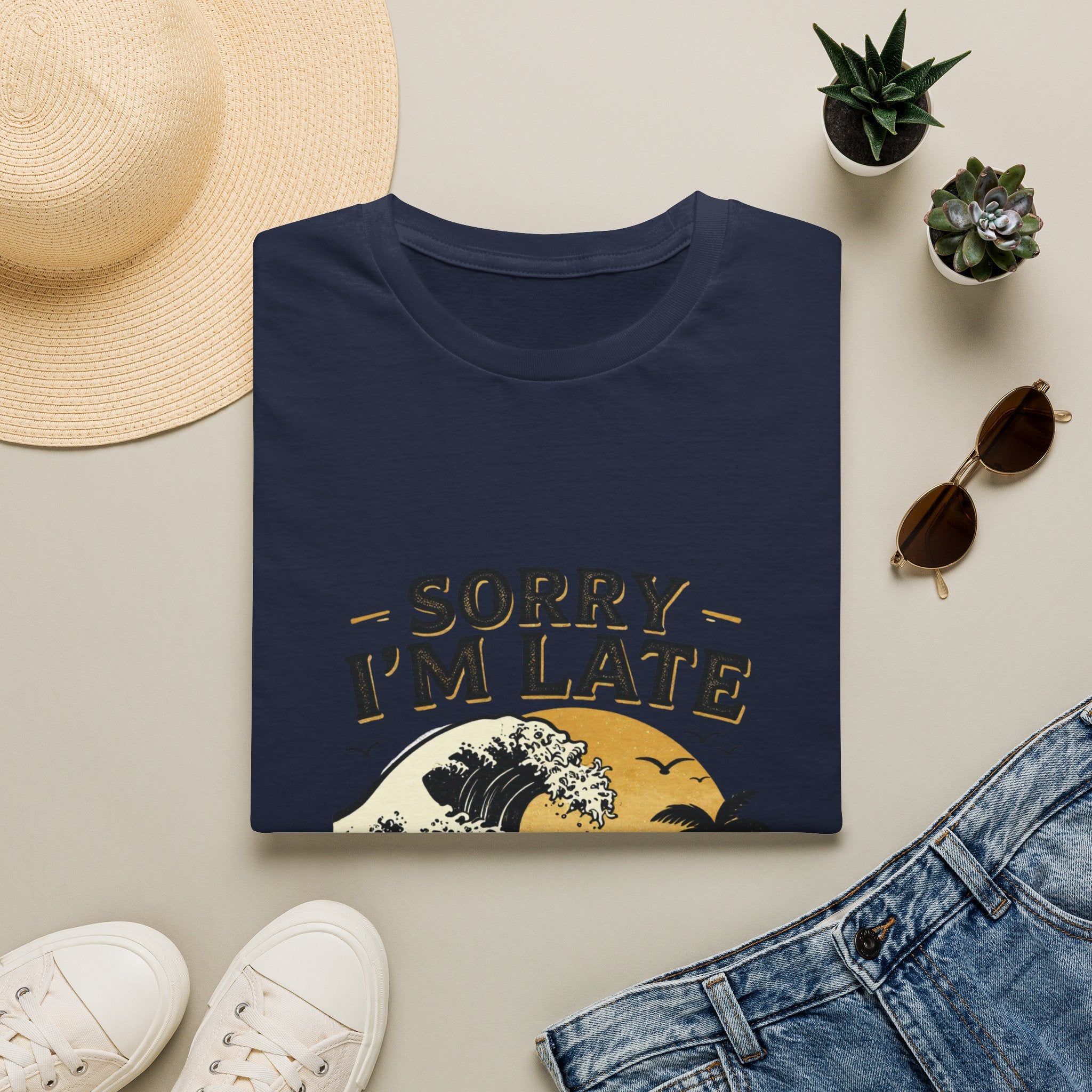 Sorry I'm Late T‑Shirt — Vintage Sunset Wave Graphic Tee