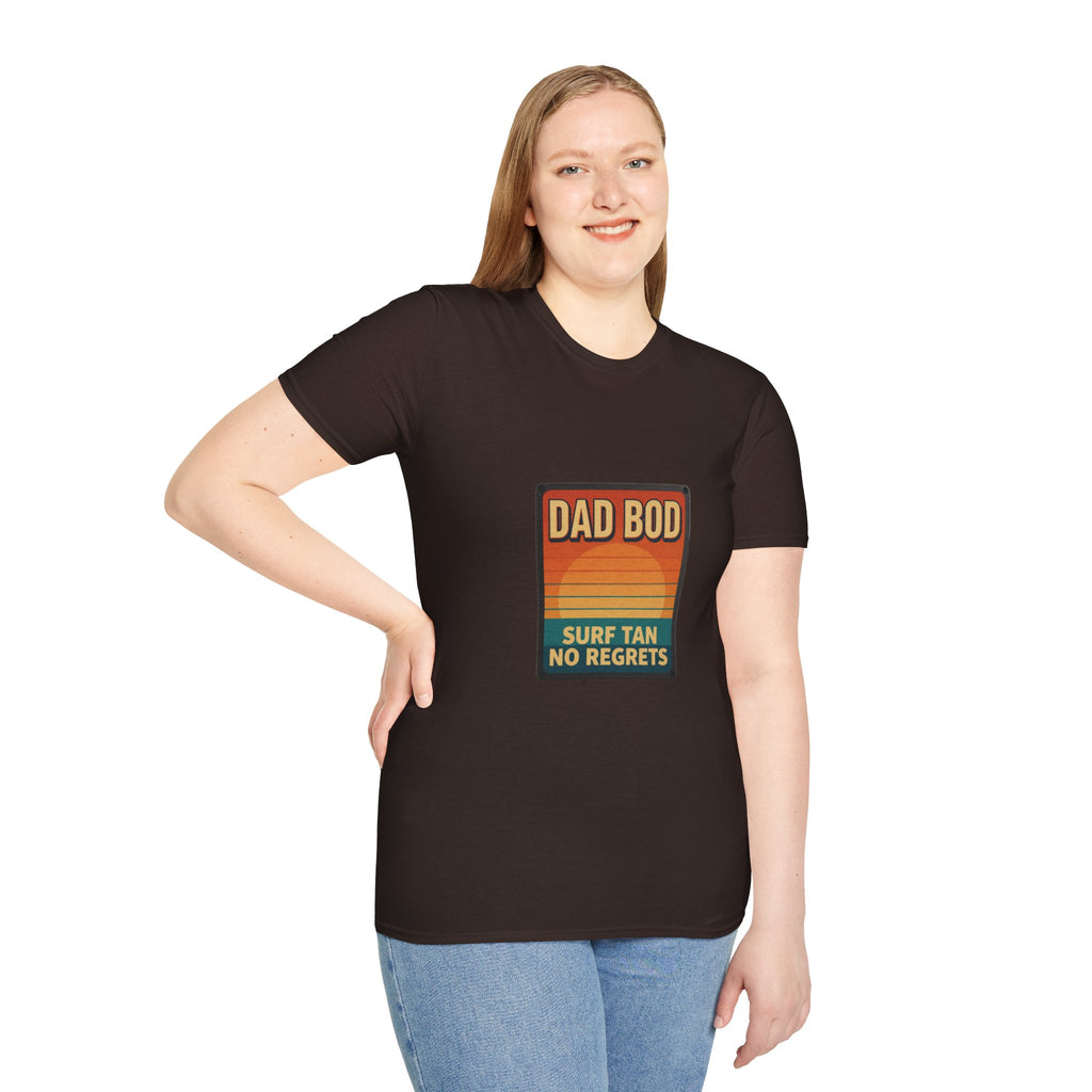 Dad Bod: Surf Tan No Regrets T-Shirt | Funny Dad Tee | Vintage Beach Humor Gift