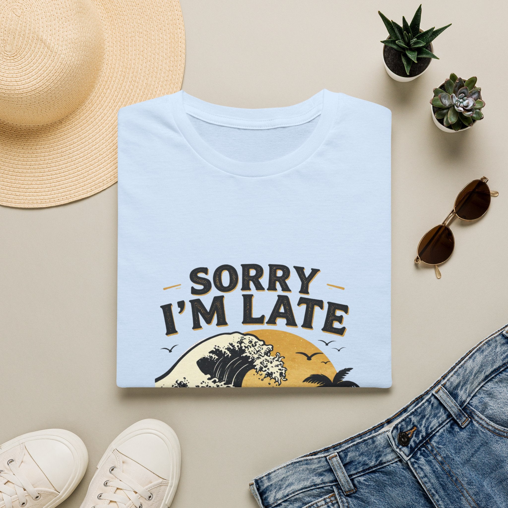 Sorry I'm Late T‑Shirt — Vintage Sunset Wave Graphic Tee