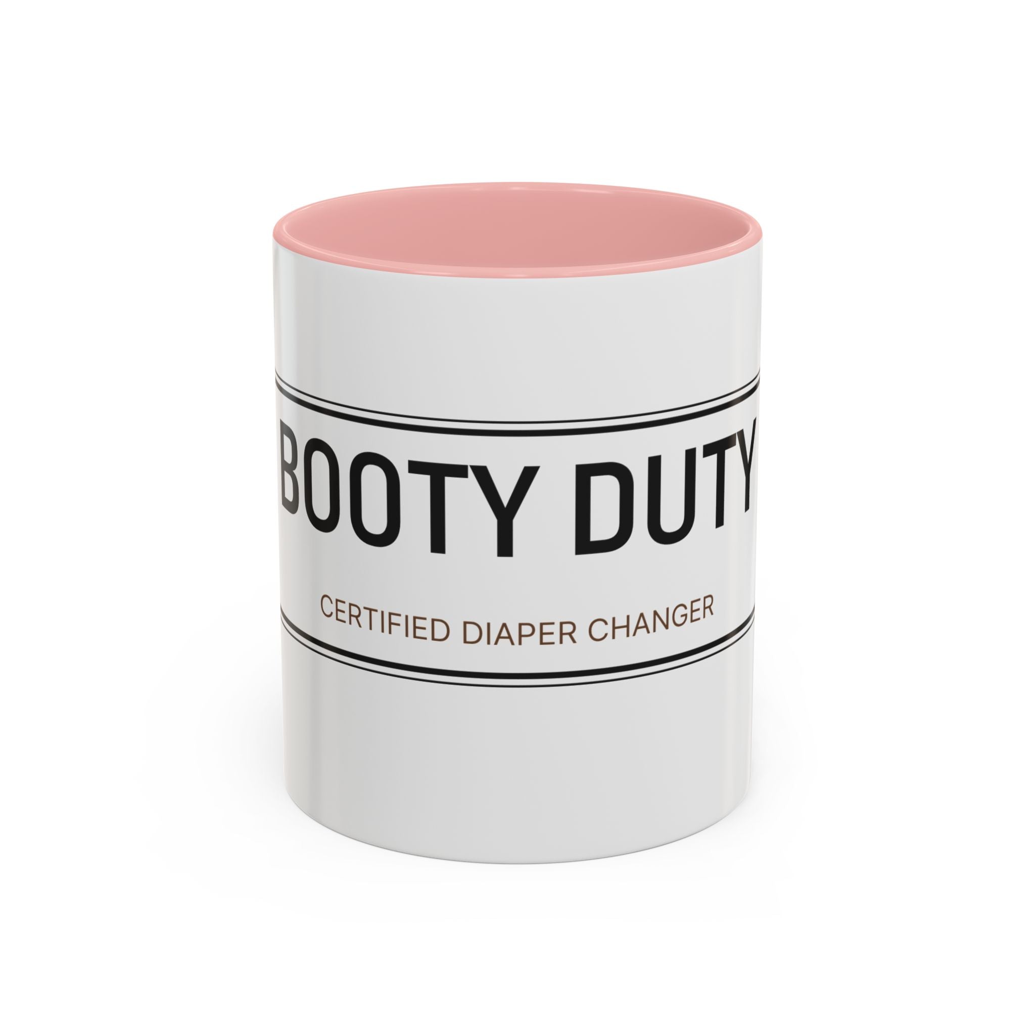 Booty Duty: Certified Diaper Changer Mug | Funny New Mom & Dad Gift | Accent Ceramic Mug (11oz & 15oz)