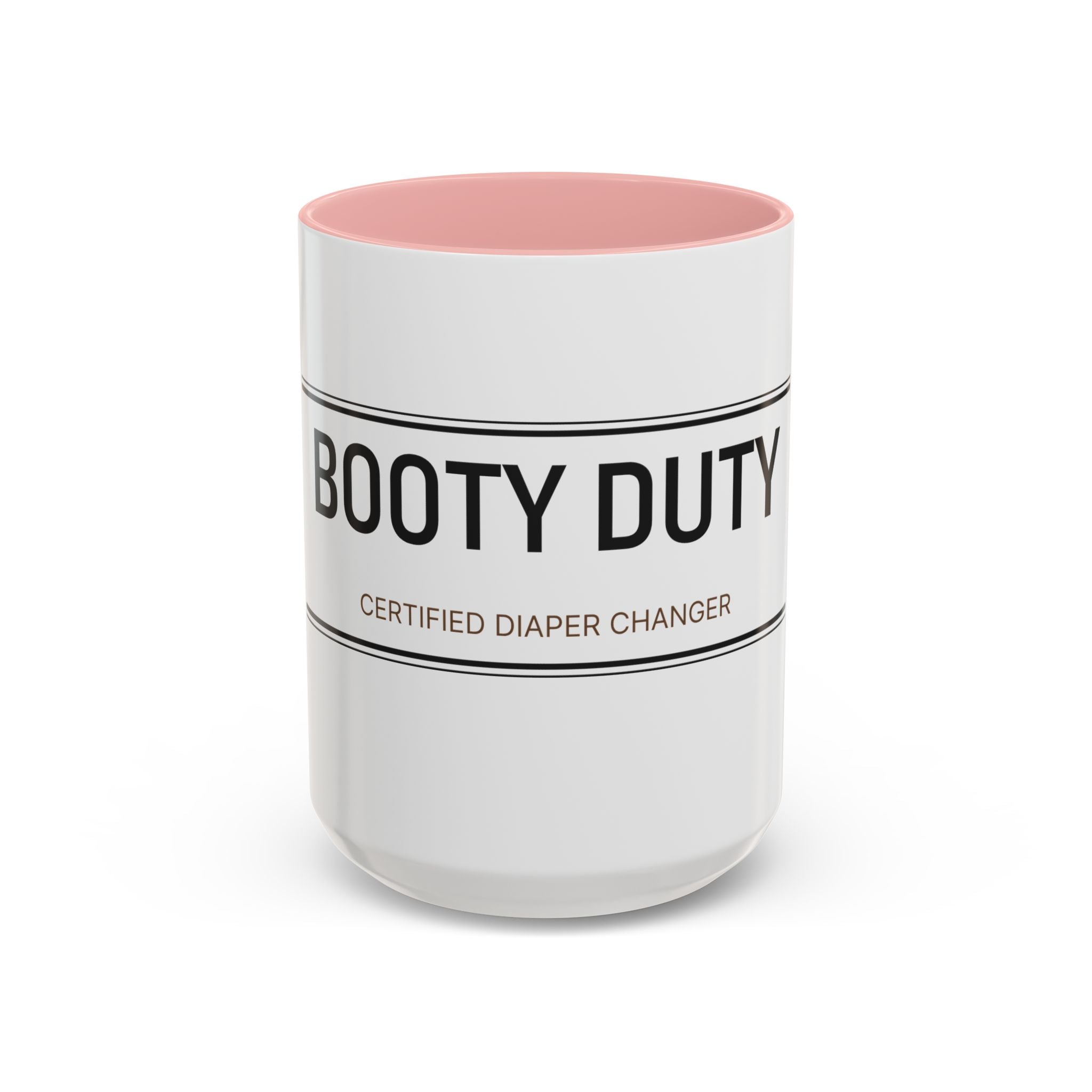 Booty Duty: Certified Diaper Changer Mug | Funny New Mom & Dad Gift | Accent Ceramic Mug (11oz & 15oz)