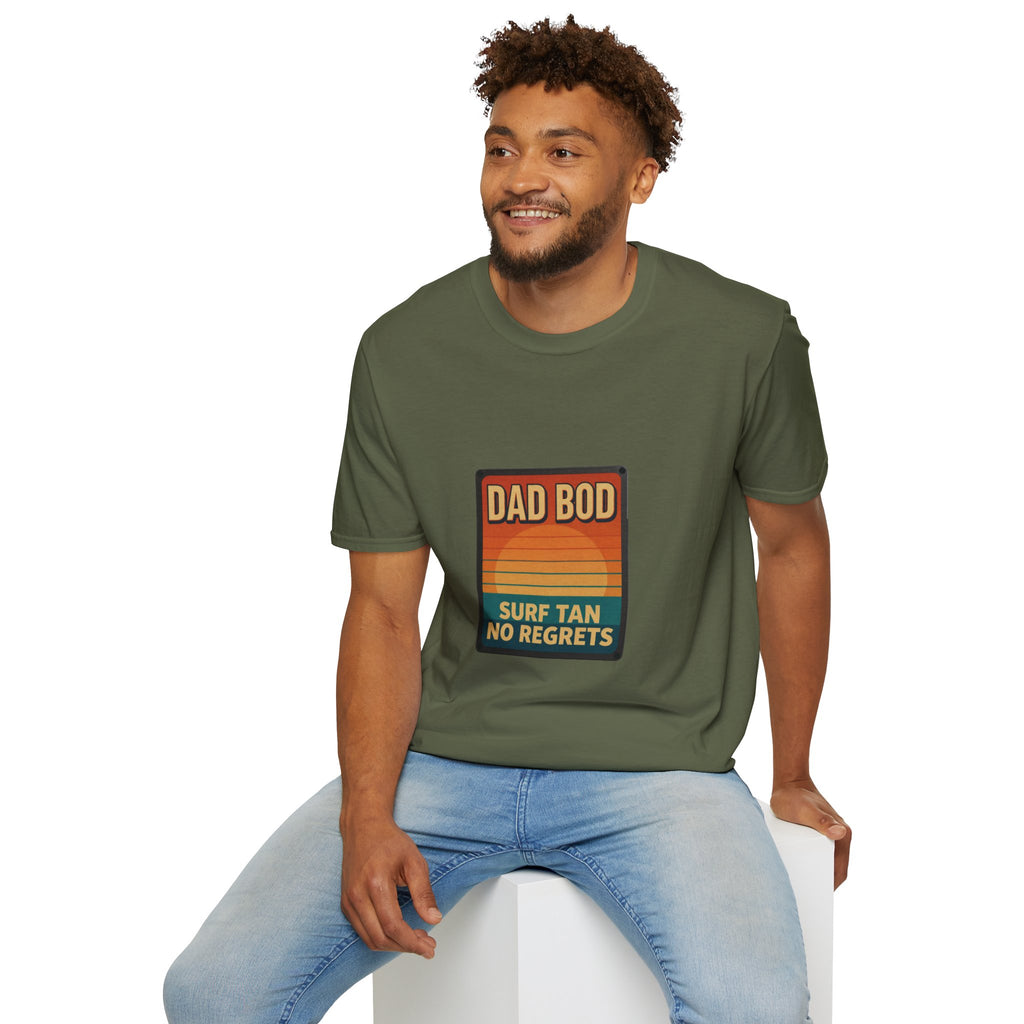 Dad Bod: Surf Tan No Regrets T-Shirt | Funny Dad Tee | Vintage Beach Humor Gift