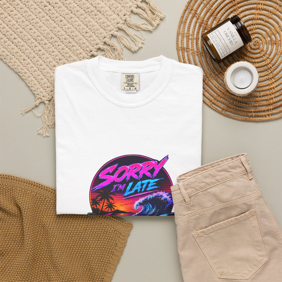 Sorry I'm Late, The Waves Were Better Than You Retro Neon T-Shirt | Funny Synthwave Surf Tee | Gift for Surfers