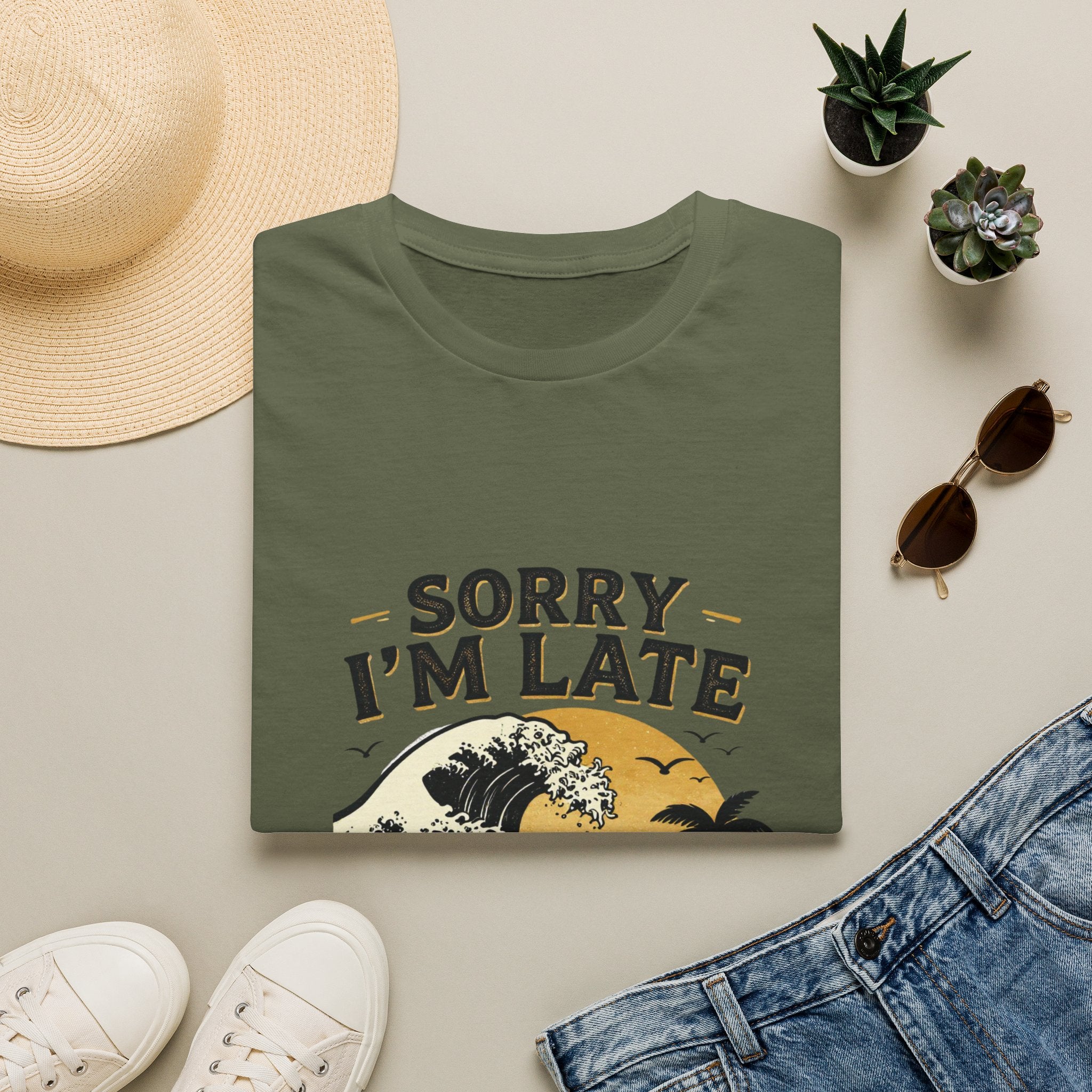Sorry I'm Late T‑Shirt — Vintage Sunset Wave Graphic Tee
