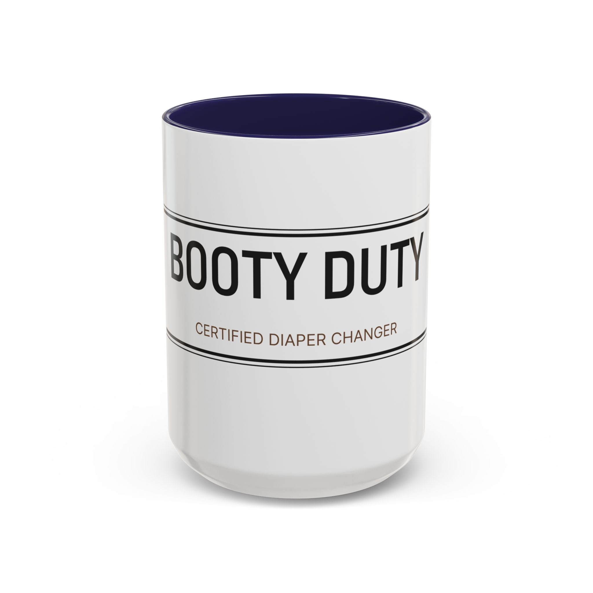 Booty Duty: Certified Diaper Changer Mug | Funny New Mom & Dad Gift | Accent Ceramic Mug (11oz & 15oz)