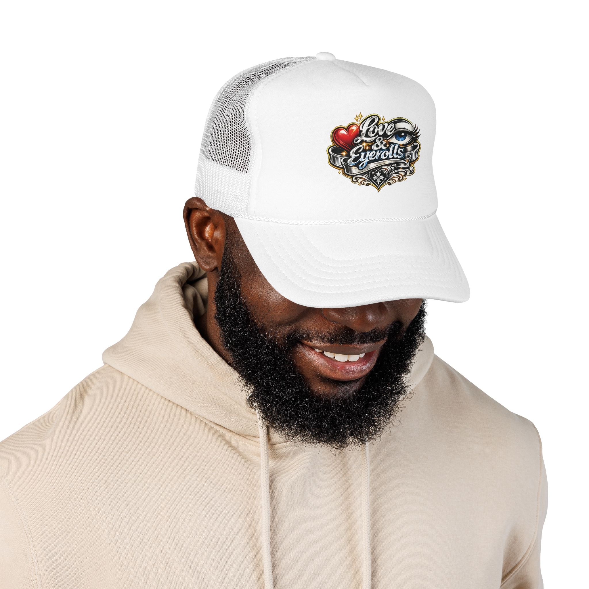 Trucker Hat — Love & Eyerolls Retro Tattoo Heart & Eyeball Design