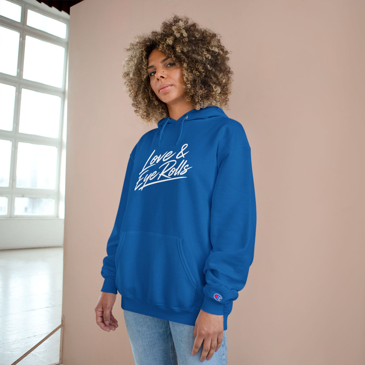 Love & Eye Rolls Champion Hoodie | Script Logo Sweatshirt | Funny Gift for Couples