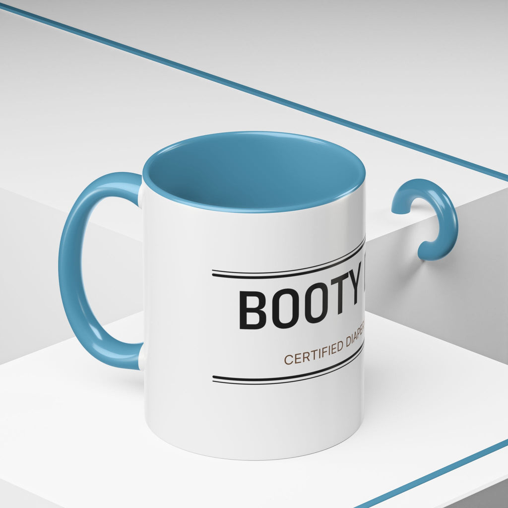 Booty Duty: Certified Diaper Changer Mug | Funny New Mom & Dad Gift | Accent Ceramic Mug (11oz & 15oz)