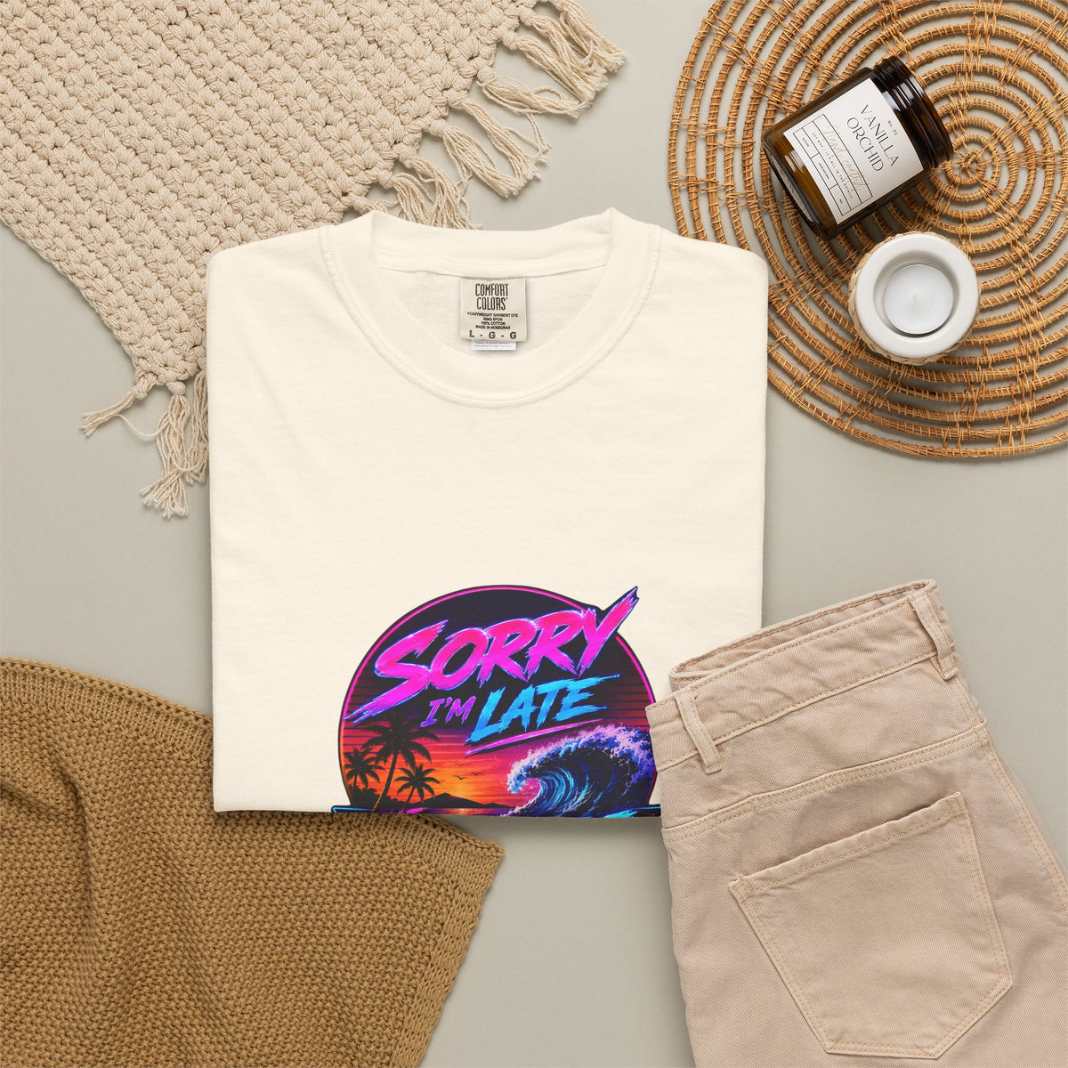 Sorry I'm Late, The Waves Were Better Than You Retro Neon T-Shirt | Funny Synthwave Surf Tee | Gift for Surfers
