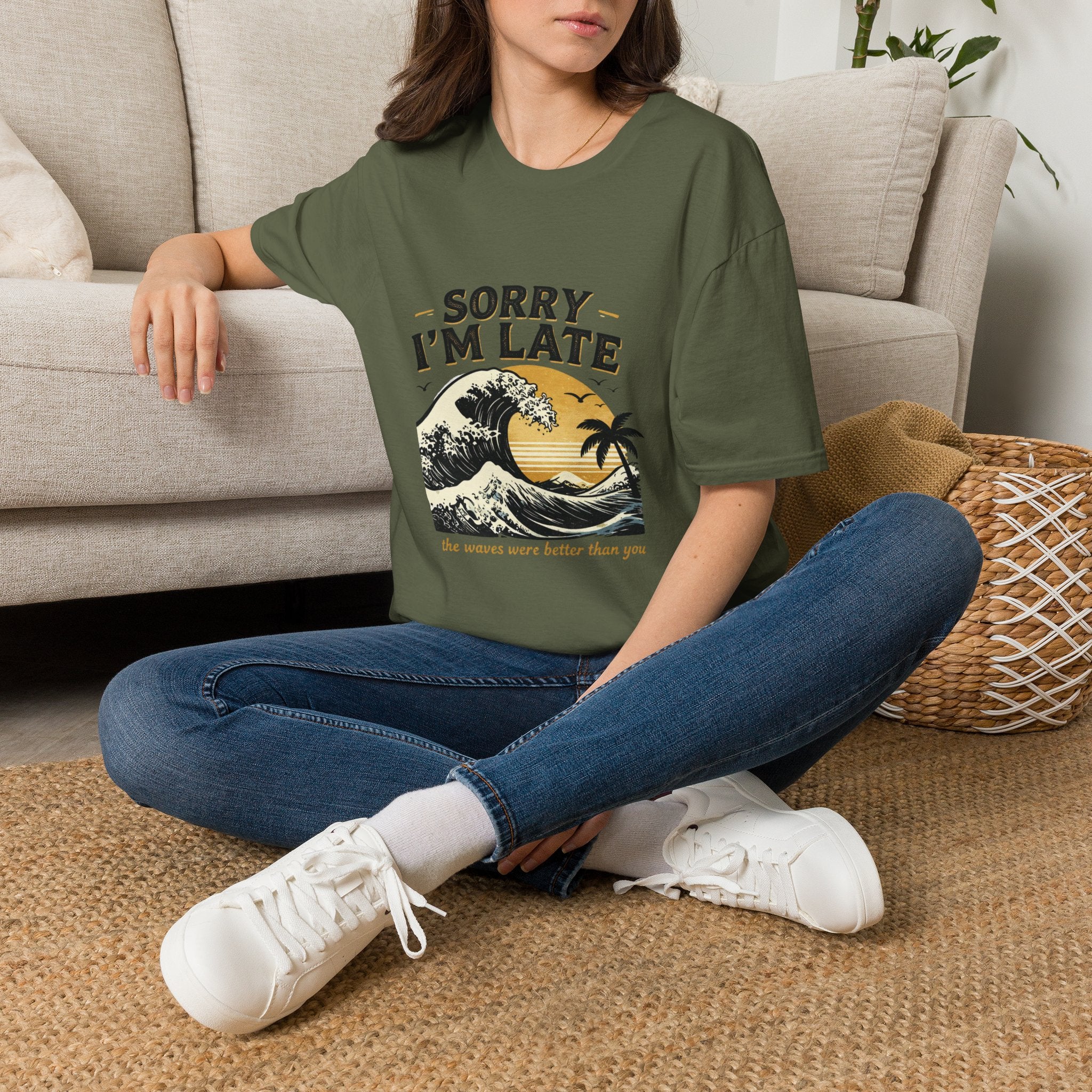 Sorry I'm Late T‑Shirt — Vintage Sunset Wave Graphic Tee