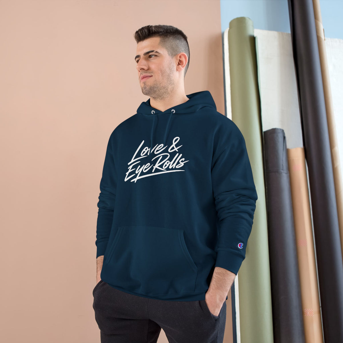 Love & Eye Rolls Champion Hoodie | Script Logo Sweatshirt | Funny Gift for Couples