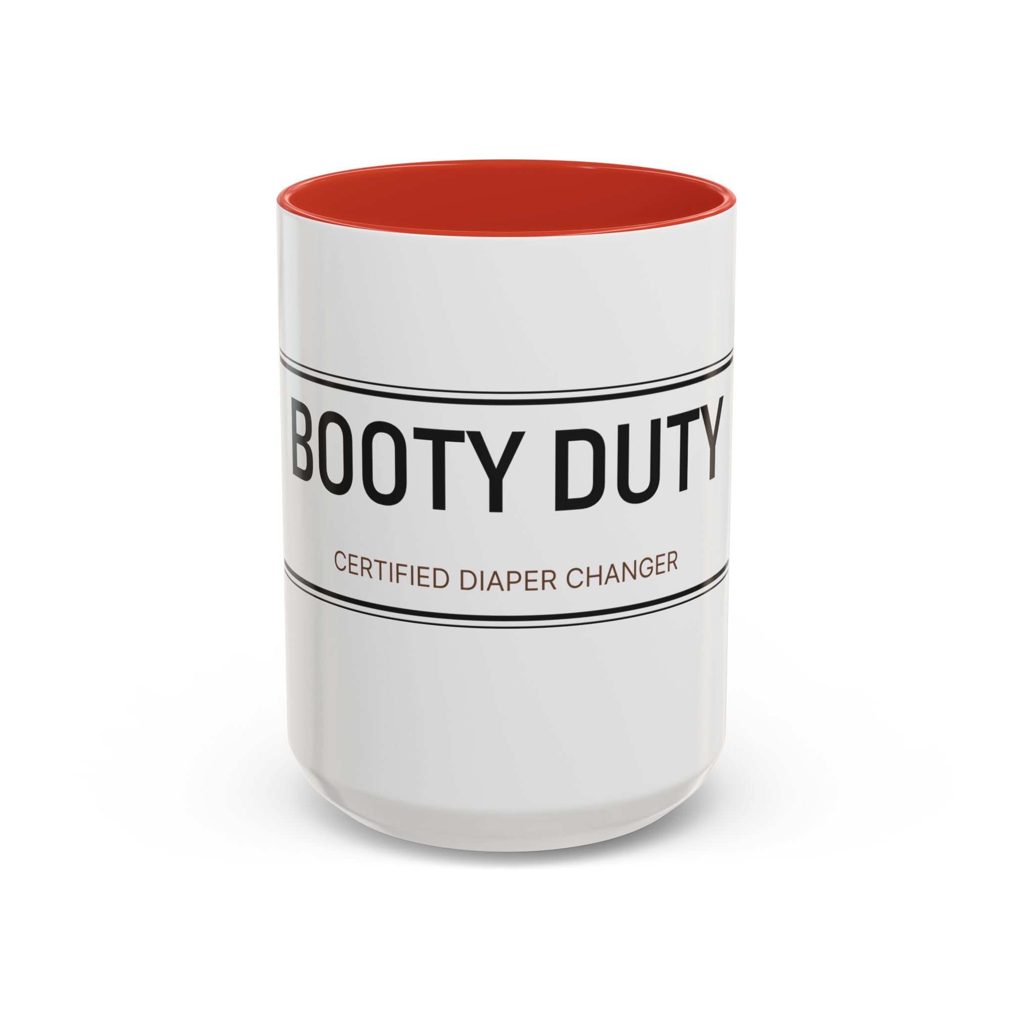 Booty Duty: Certified Diaper Changer Mug | Funny New Mom & Dad Gift | Accent Ceramic Mug (11oz & 15oz)