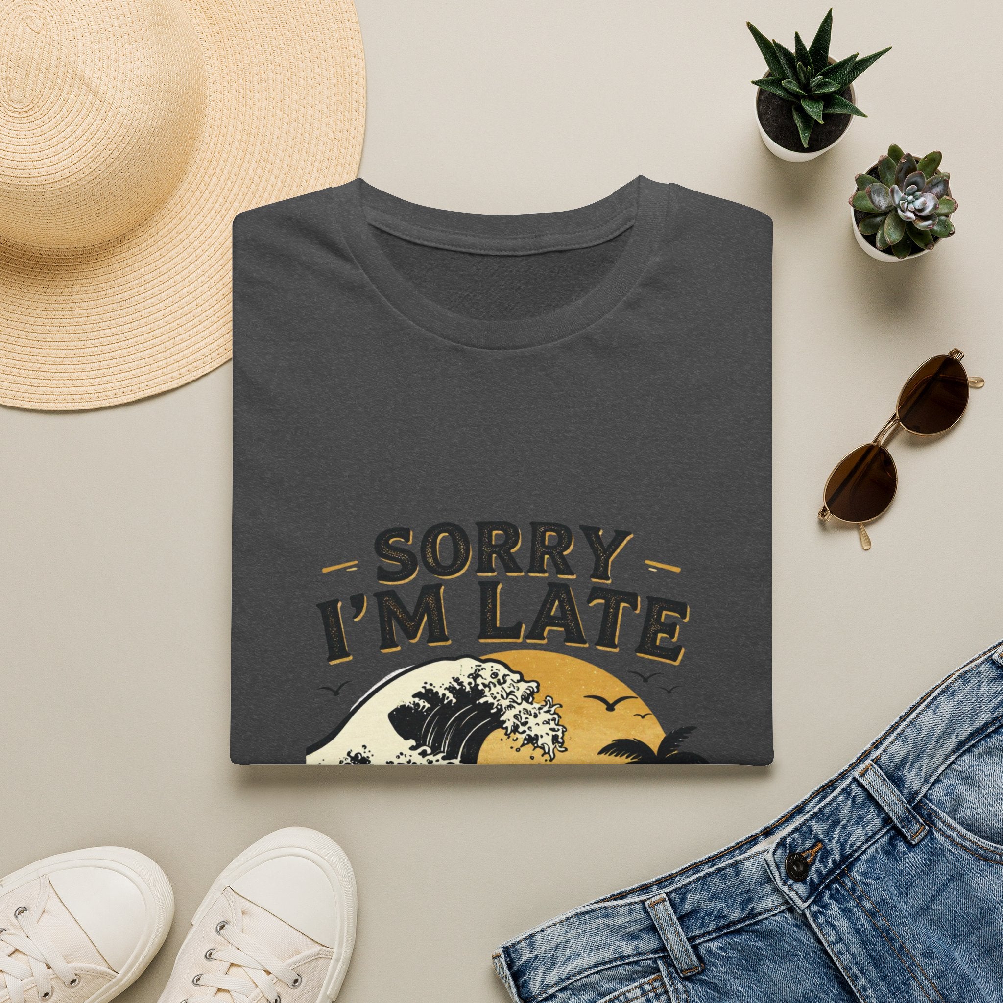 Sorry I'm Late T‑Shirt — Vintage Sunset Wave Graphic Tee