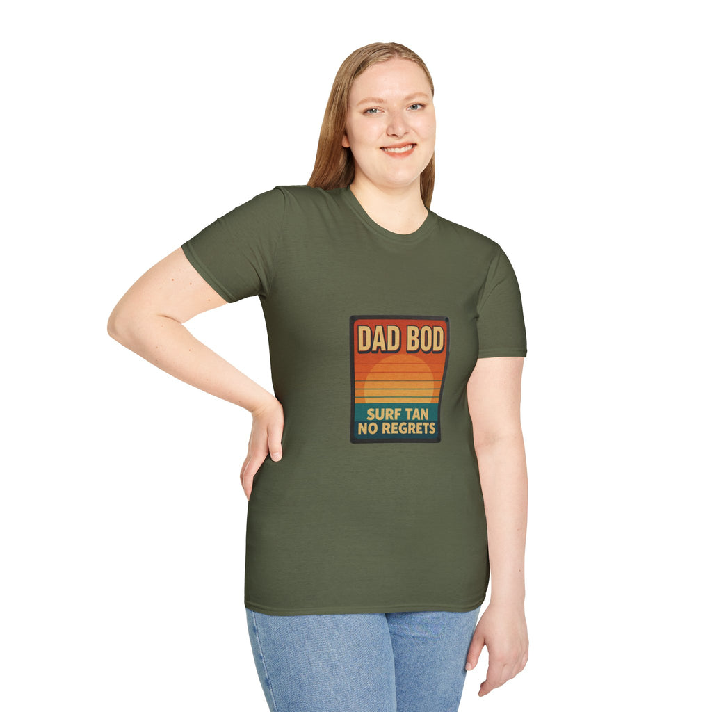 Dad Bod: Surf Tan No Regrets T-Shirt | Funny Dad Tee | Vintage Beach Humor Gift