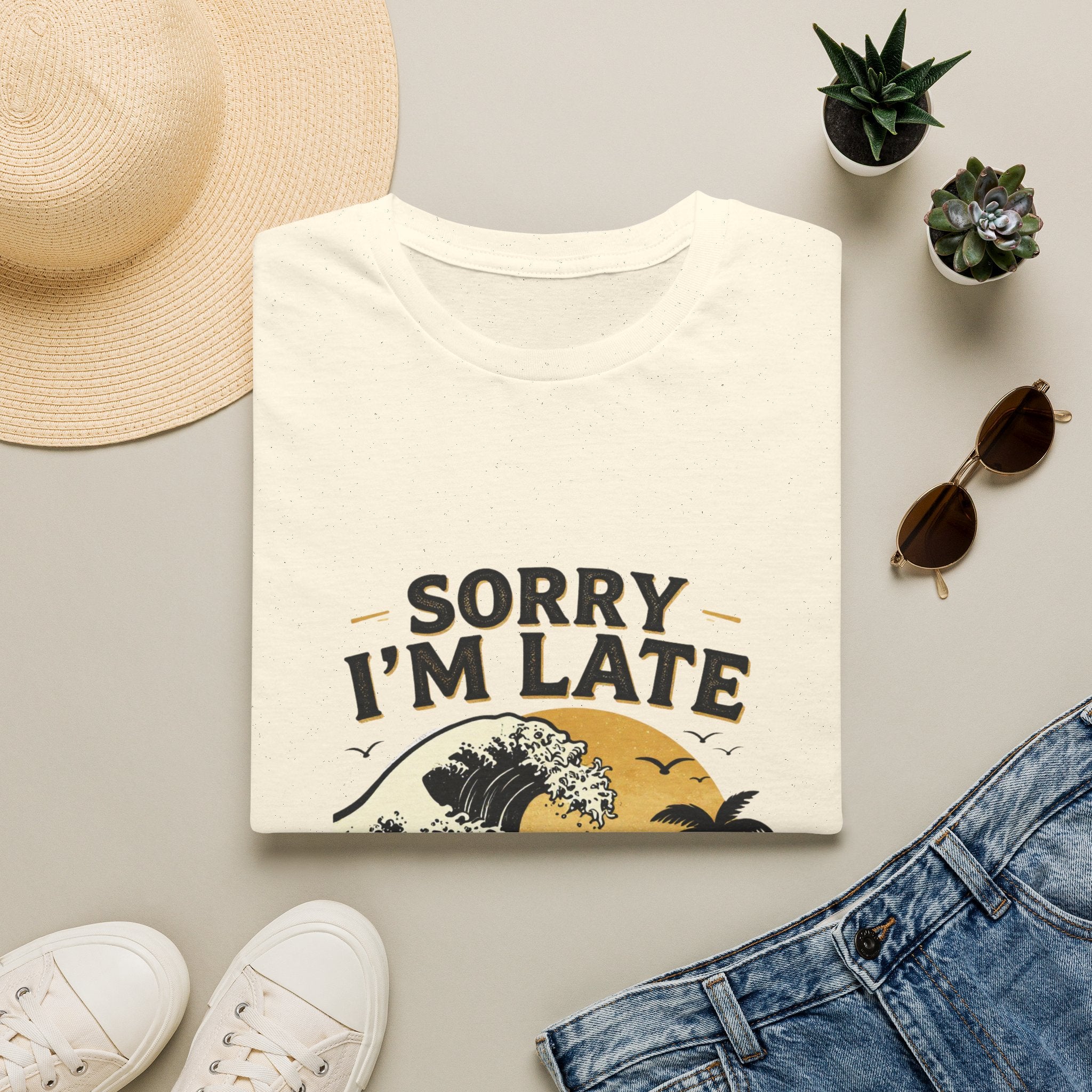 Sorry I'm Late T‑Shirt — Vintage Sunset Wave Graphic Tee
