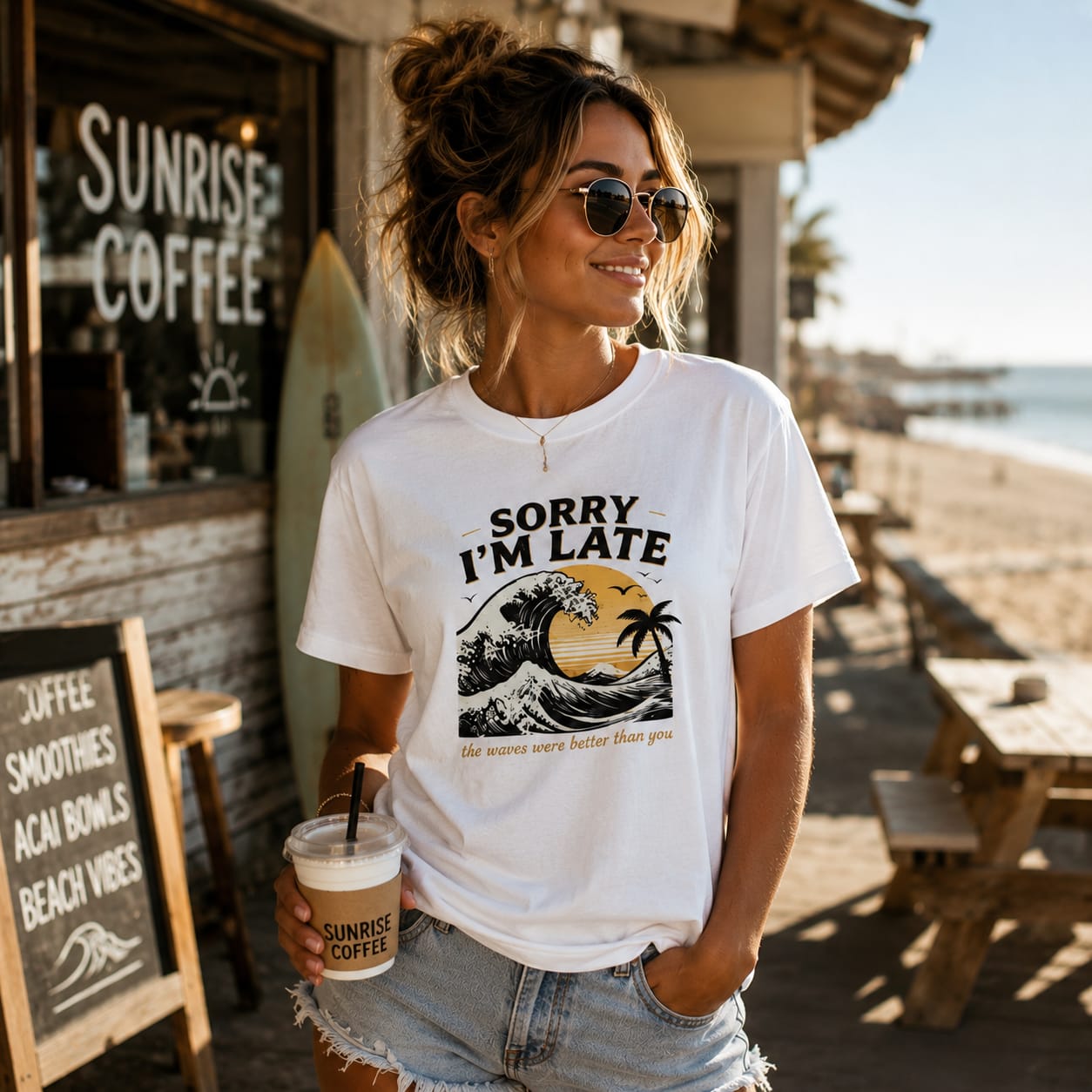Sorry I'm Late T‑Shirt — Vintage Sunset Wave Graphic Tee