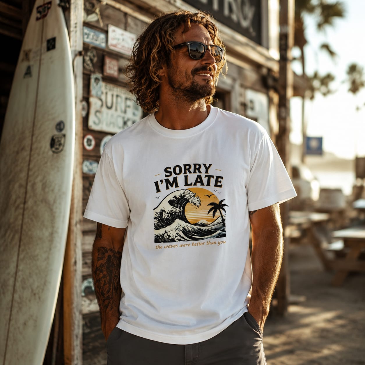 Sorry I'm Late T‑Shirt — Vintage Sunset Wave Graphic Tee
