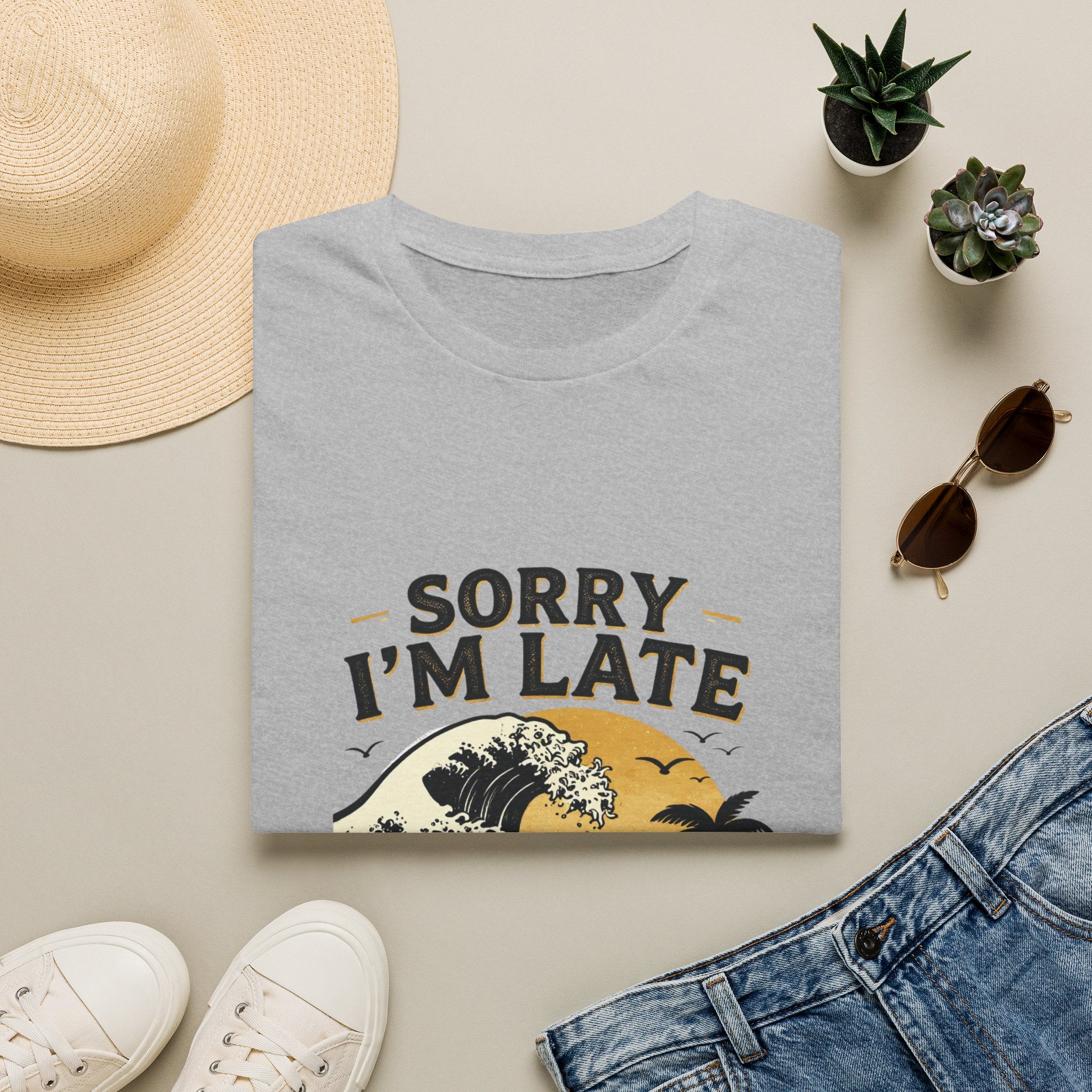 Sorry I'm Late T‑Shirt — Vintage Sunset Wave Graphic Tee