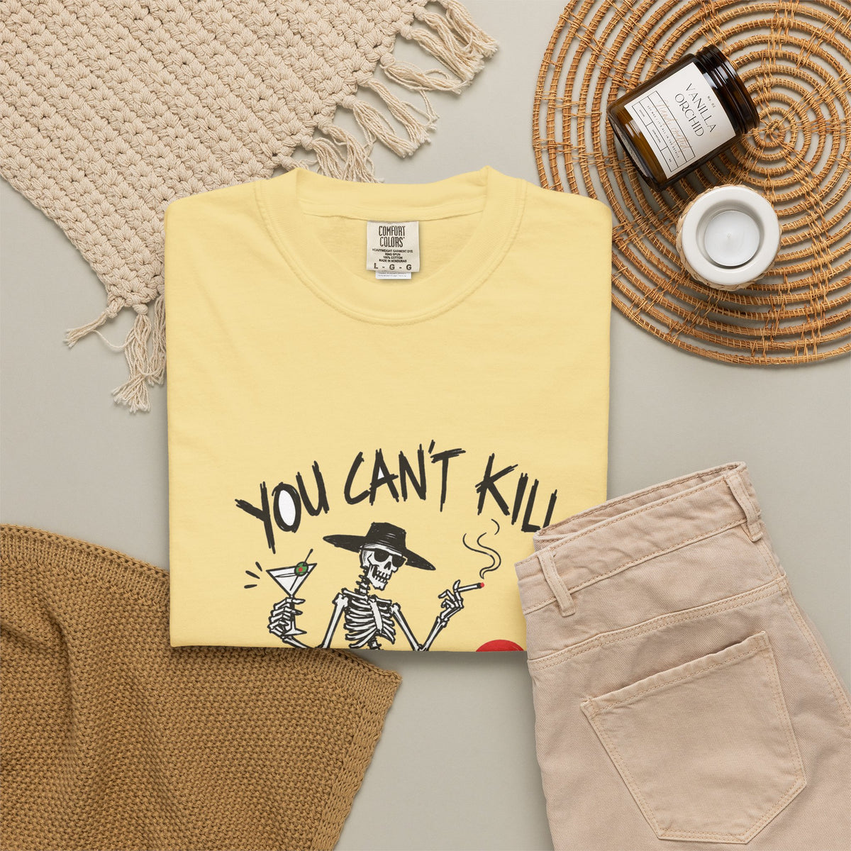 You Can't Kill What's Already Dead T-Shirt | Funny Skeleton Martini Tee | Dark Humor Graphic Shirt