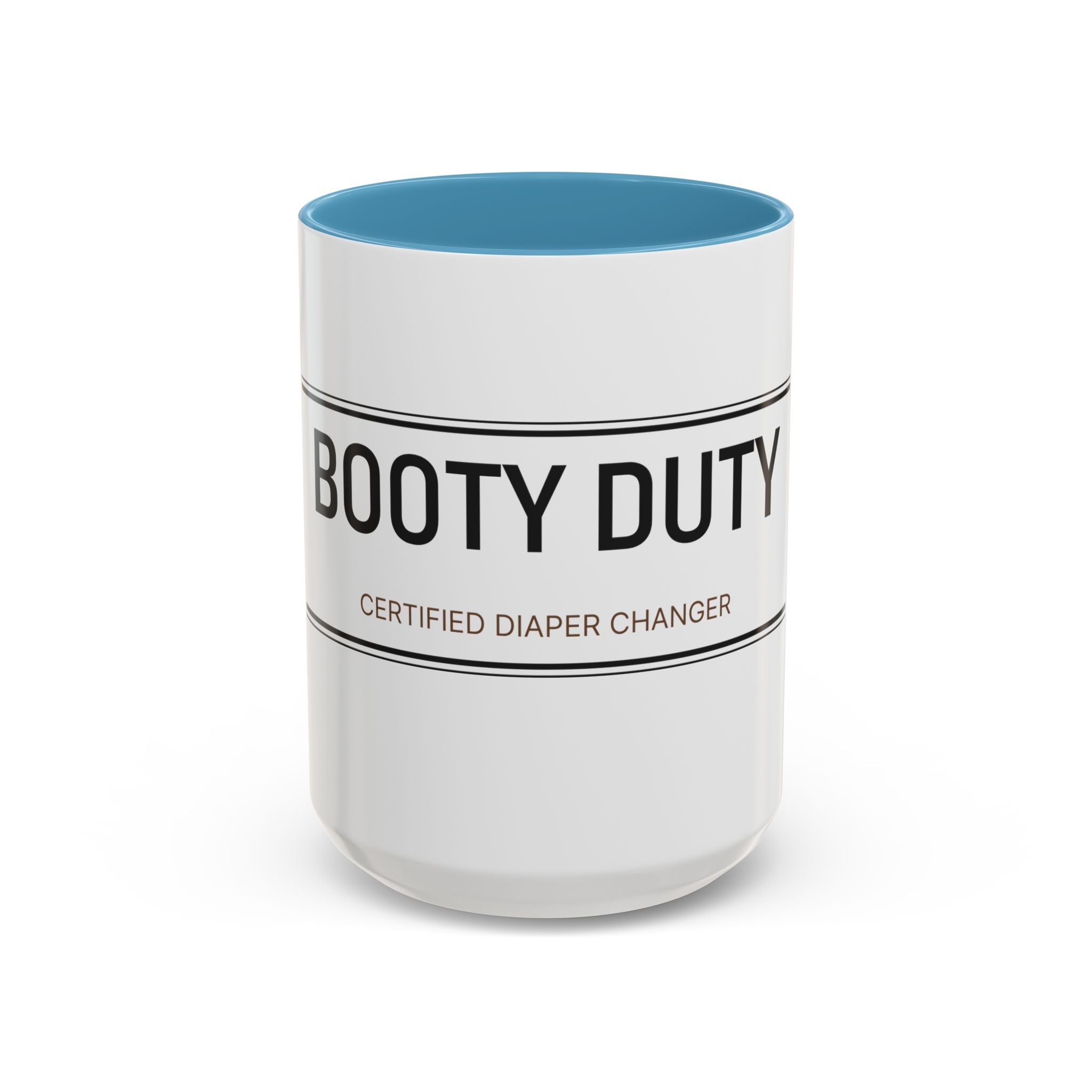 Booty Duty: Certified Diaper Changer Mug | Funny New Mom & Dad Gift | Accent Ceramic Mug (11oz & 15oz)
