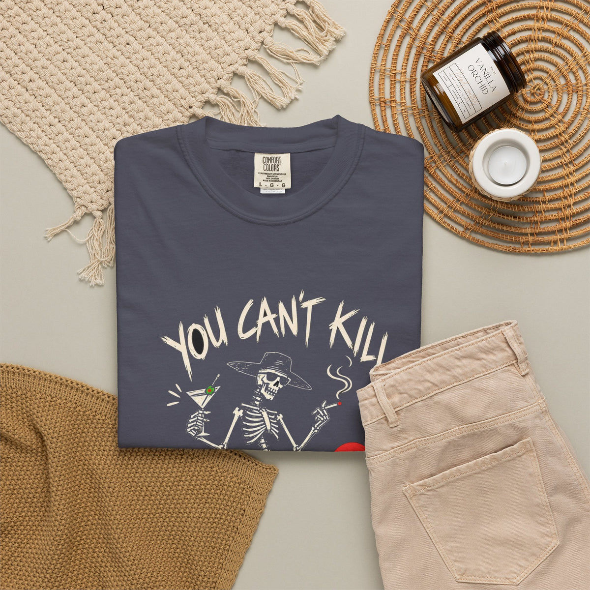 You Can't Kill What's Already Dead T-Shirt | Funny Skeleton Martini Tee | Dark Humor Graphic Shirt