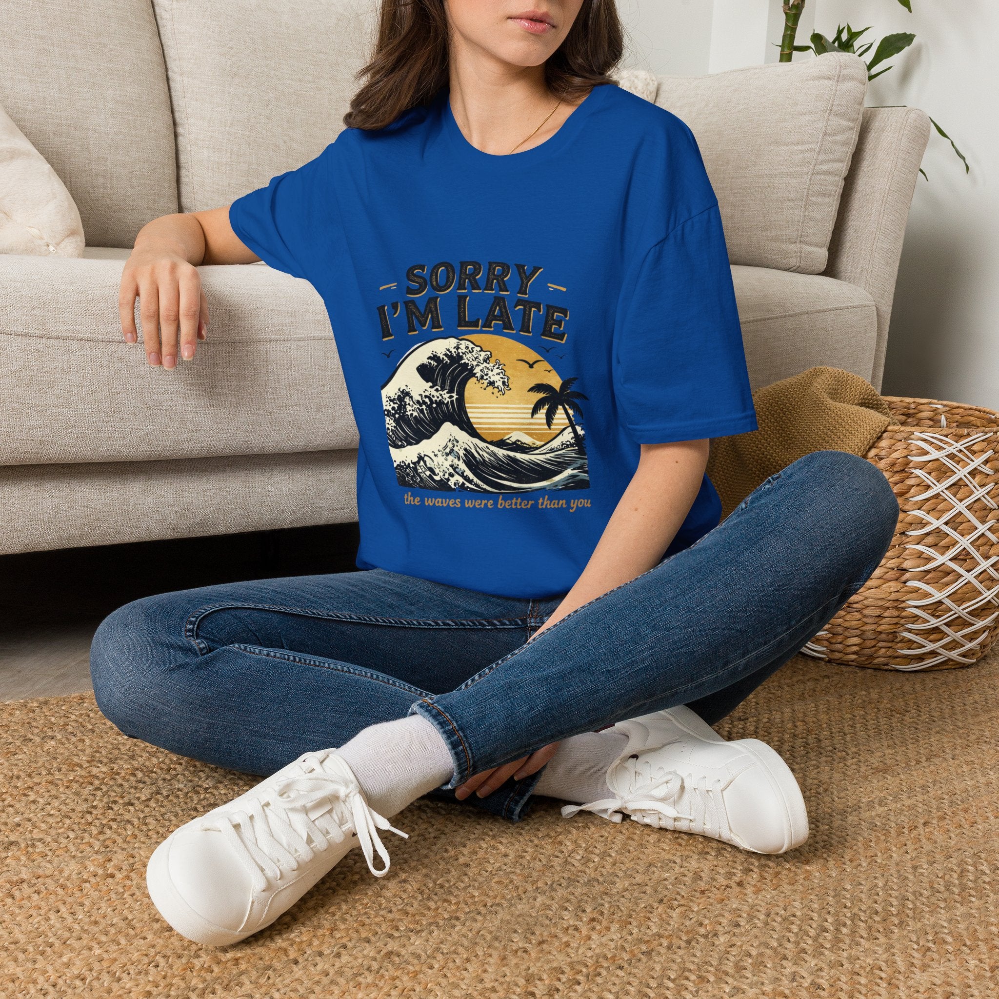 Sorry I'm Late T‑Shirt — Vintage Sunset Wave Graphic Tee
