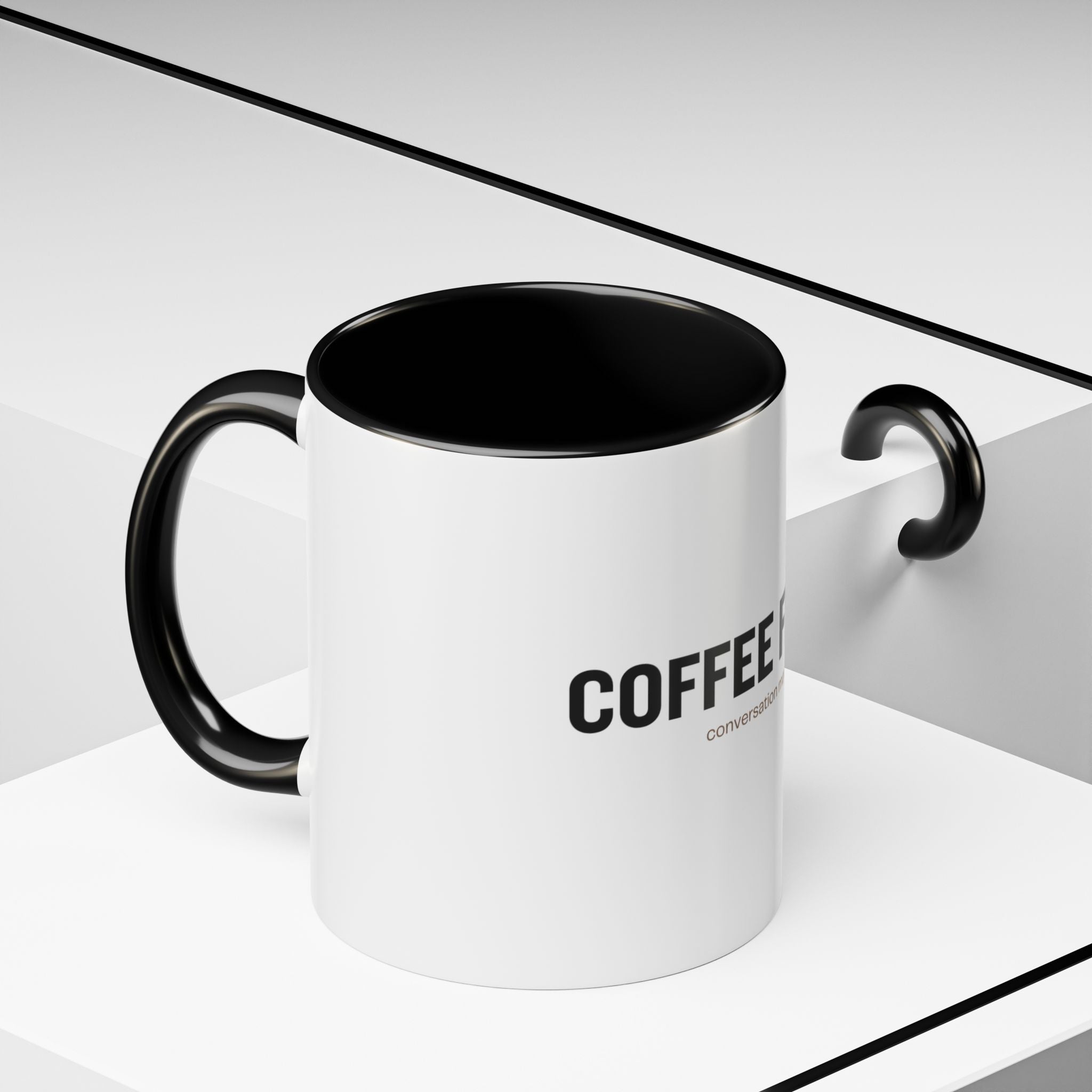 Coffee First. Conversation Maybe. | Funny Coffee Mug | Accent Ceramic Mug (11oz & 15oz)
