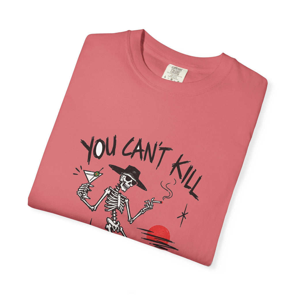 You Can't Kill What's Already Dead T-Shirt | Funny Skeleton Martini Tee | Dark Humor Graphic Shirt
