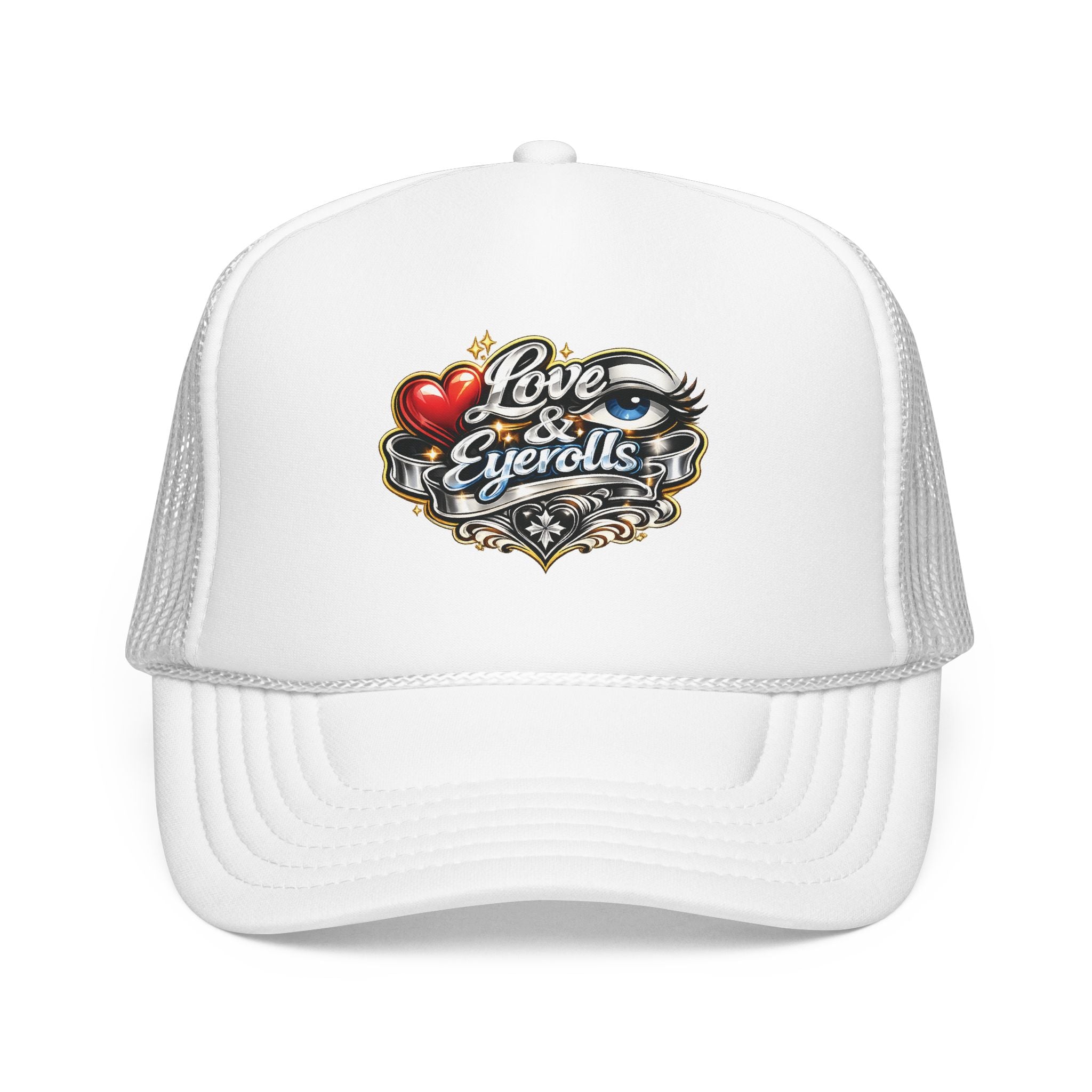 Trucker Hat — Love & Eyerolls Retro Tattoo Heart & Eyeball Design