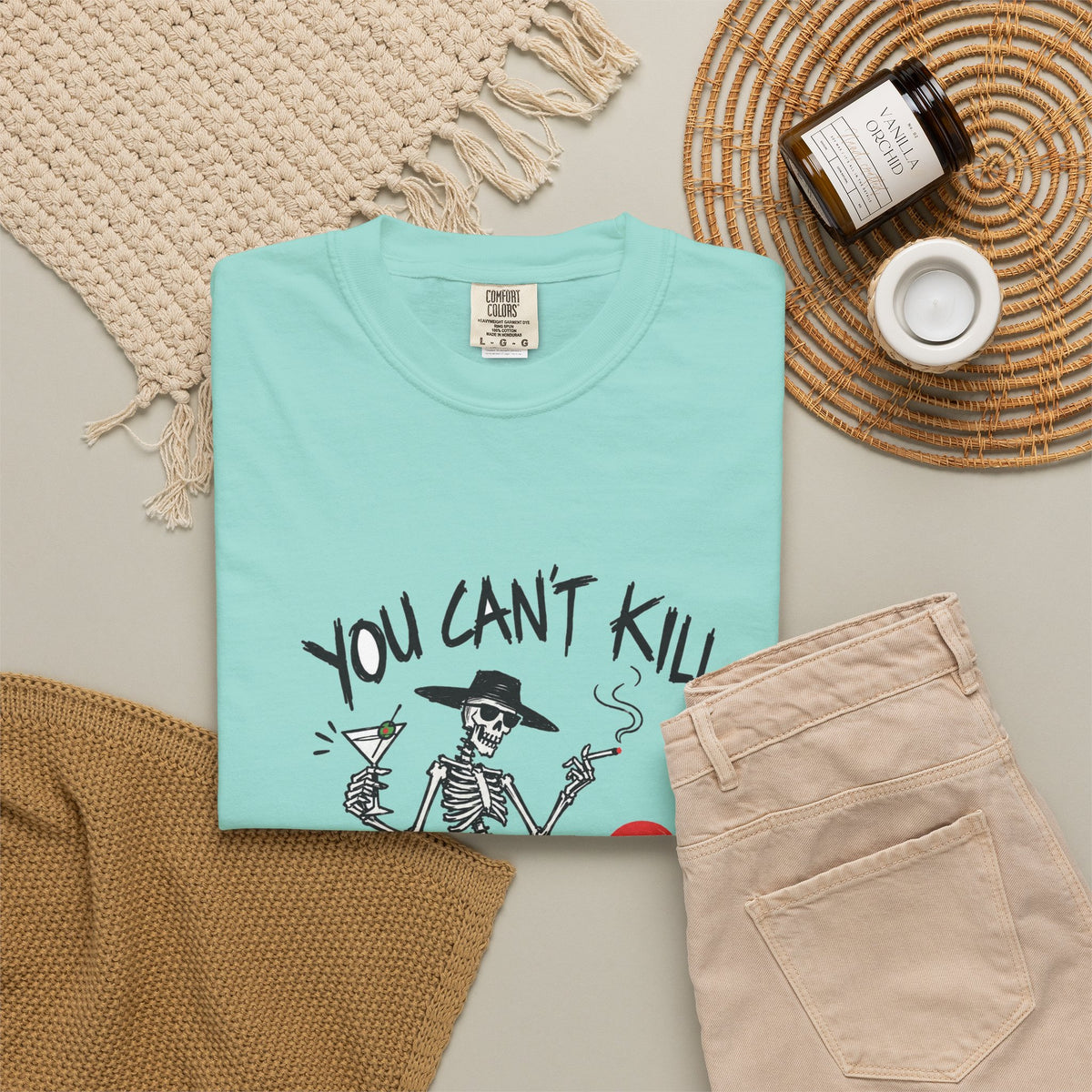 You Can't Kill What's Already Dead T-Shirt | Funny Skeleton Martini Tee | Dark Humor Graphic Shirt