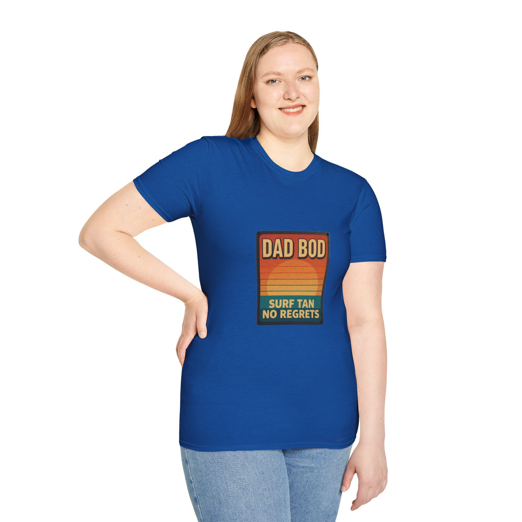 Dad Bod: Surf Tan No Regrets T-Shirt | Funny Dad Tee | Vintage Beach Humor Gift
