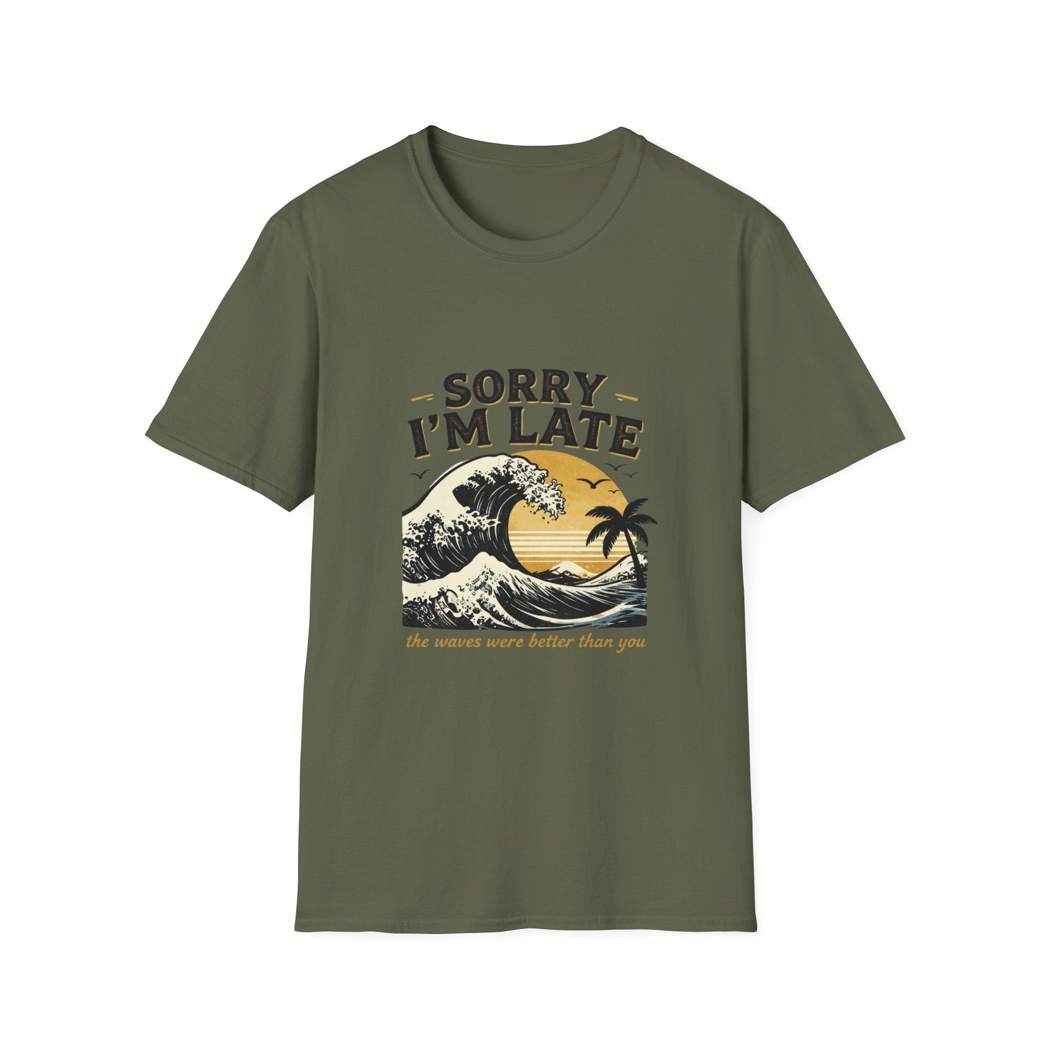 Sorry I'm Late T‑Shirt — Vintage Sunset Wave Graphic Tee