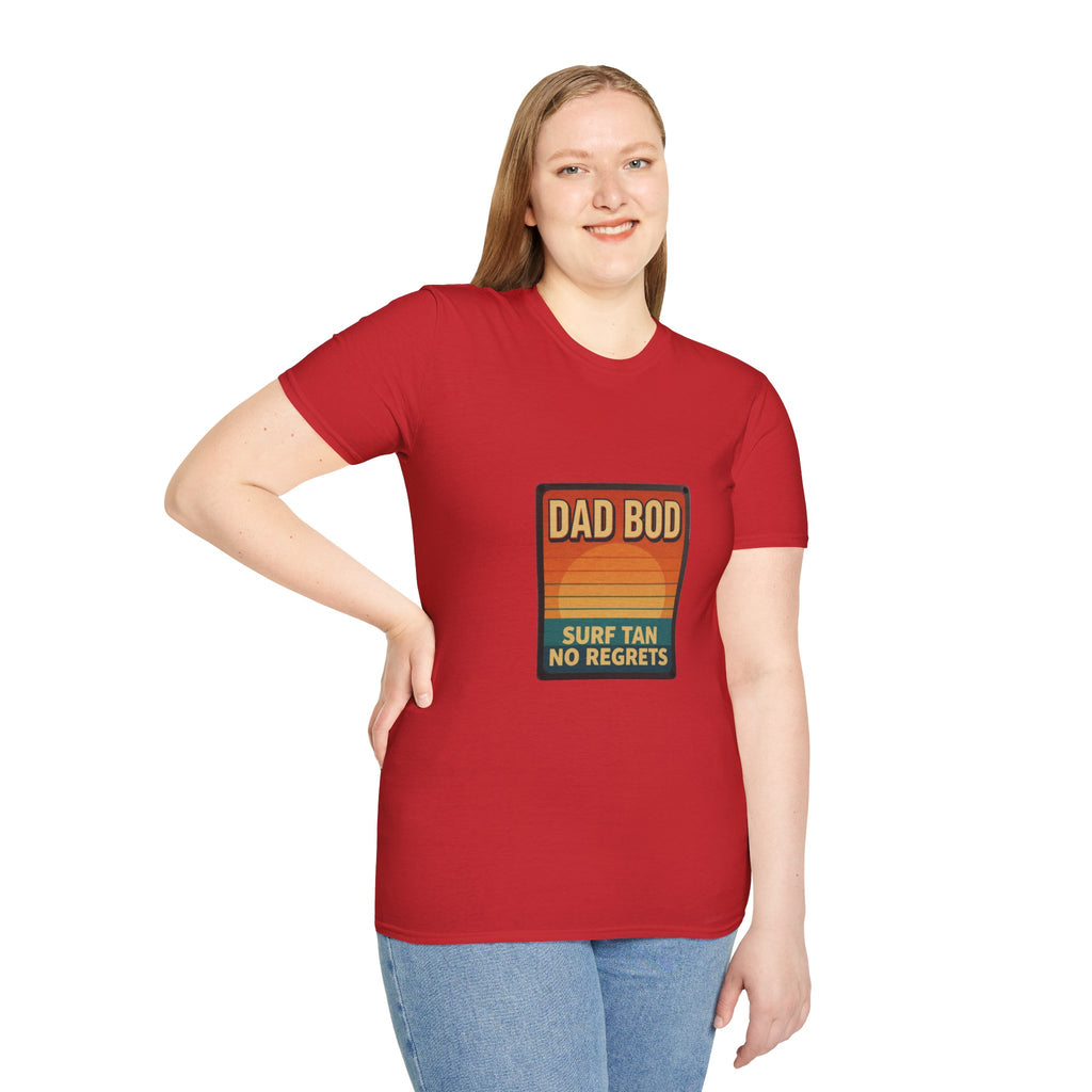 Dad Bod: Surf Tan No Regrets T-Shirt | Funny Dad Tee | Vintage Beach Humor Gift