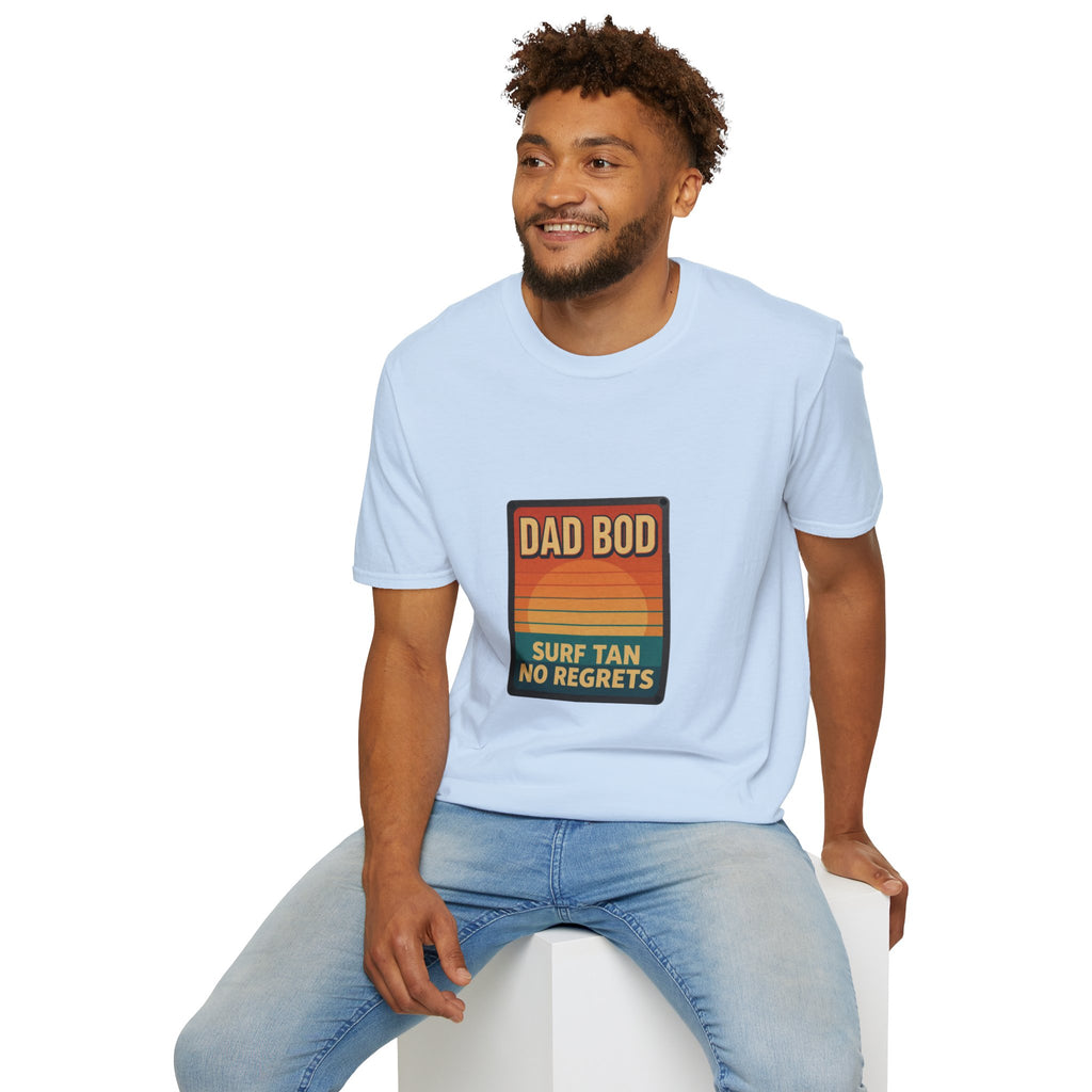 Dad Bod: Surf Tan No Regrets T-Shirt | Funny Dad Tee | Vintage Beach Humor Gift