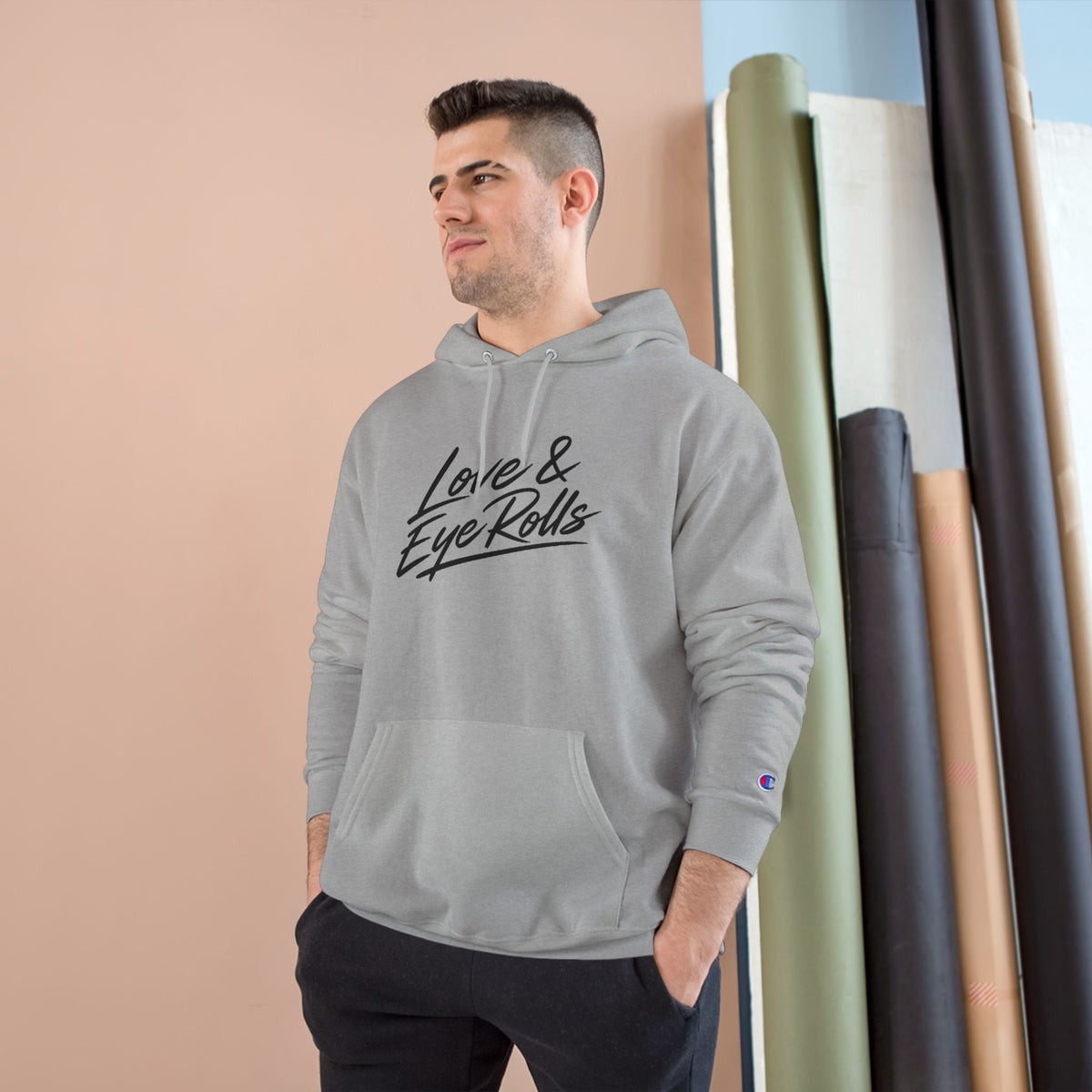 Love & Eye Rolls Champion Hoodie | Script Logo Sweatshirt | Funny Gift for Couples