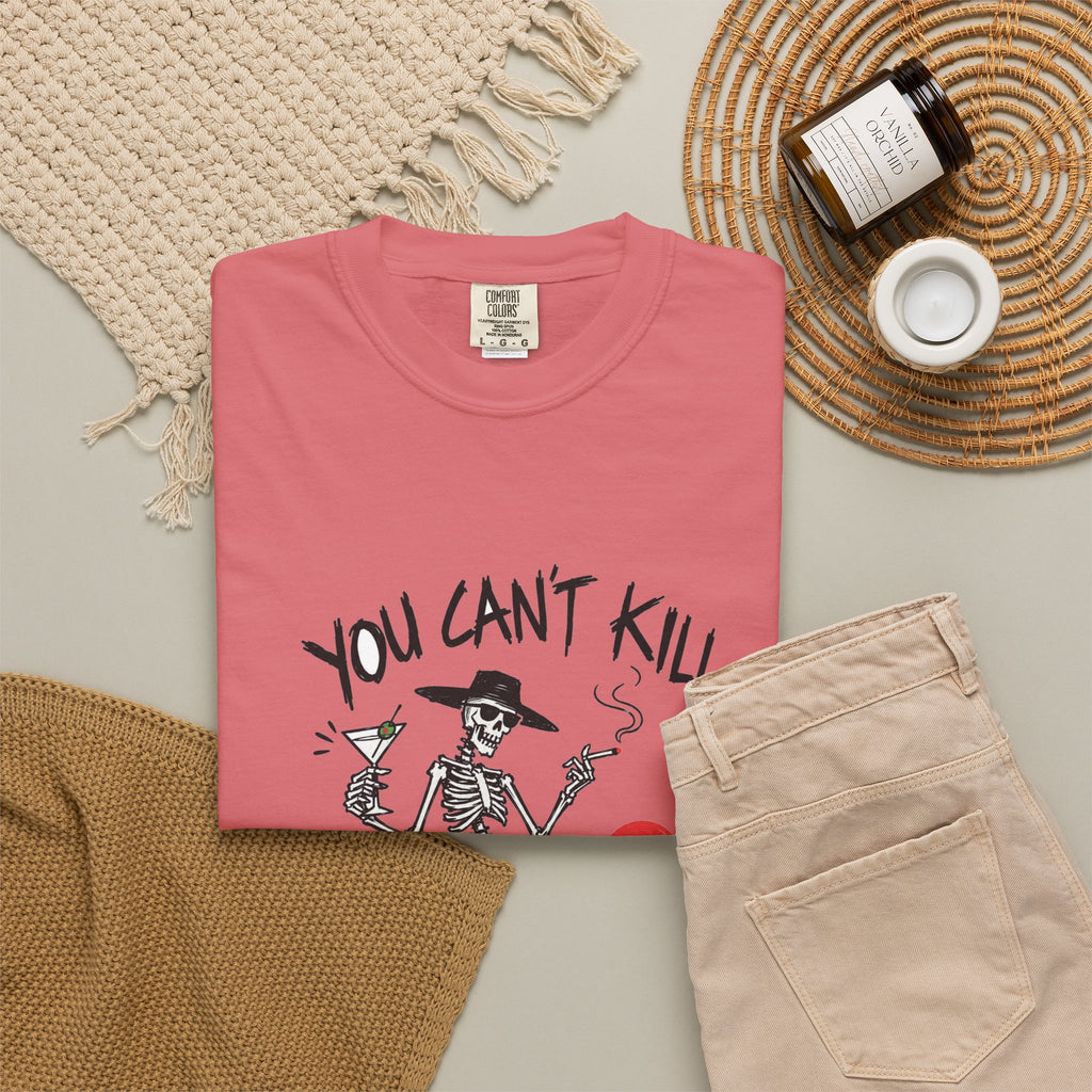 You Can't Kill What's Already Dead T-Shirt | Funny Skeleton Martini Tee | Dark Humor Graphic Shirt