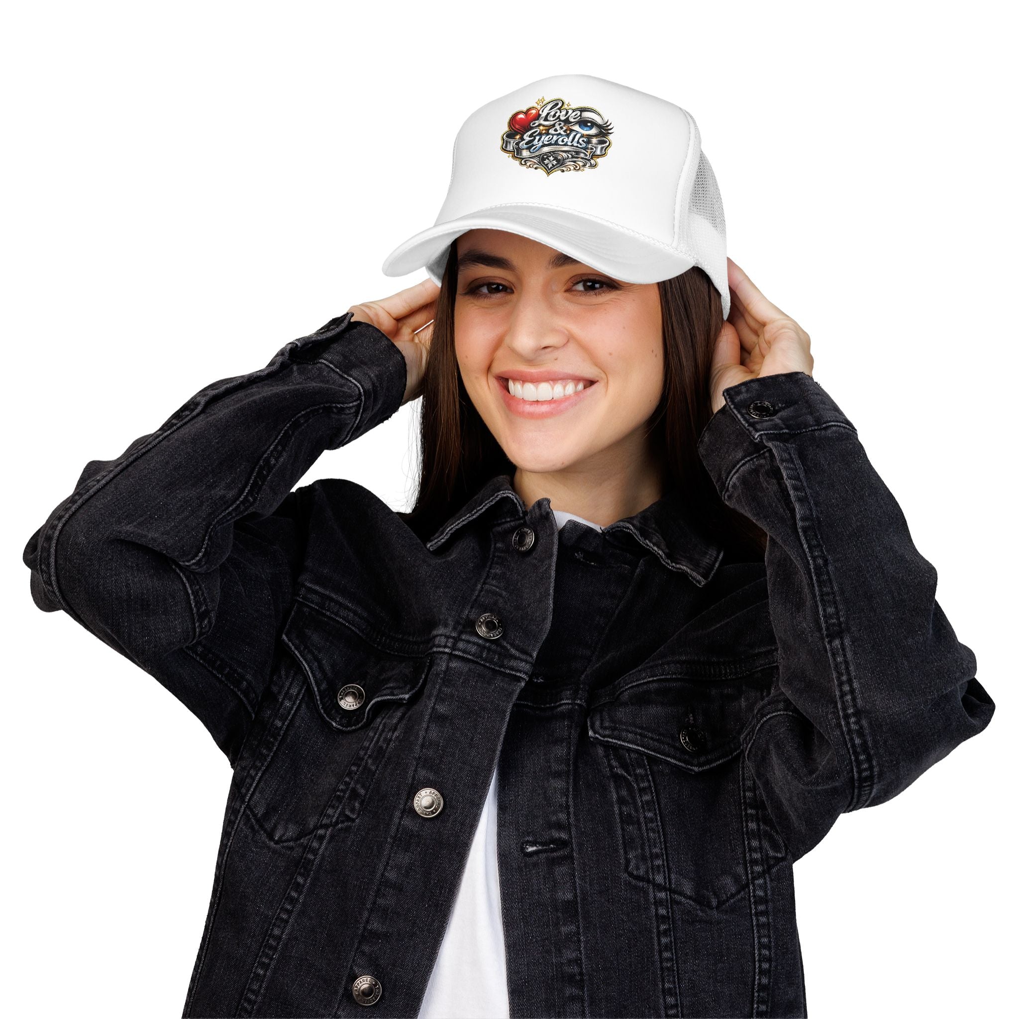 Trucker Hat — Love & Eyerolls Retro Tattoo Heart & Eyeball Design