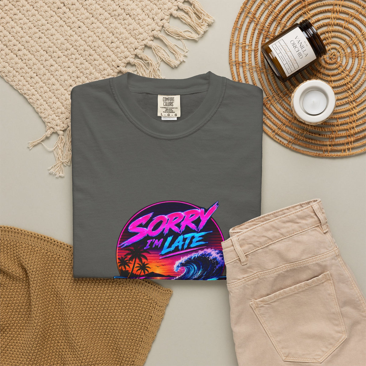 Sorry I'm Late, The Waves Were Better Than You Retro Neon T-Shirt | Funny Synthwave Surf Tee | Gift for Surfers