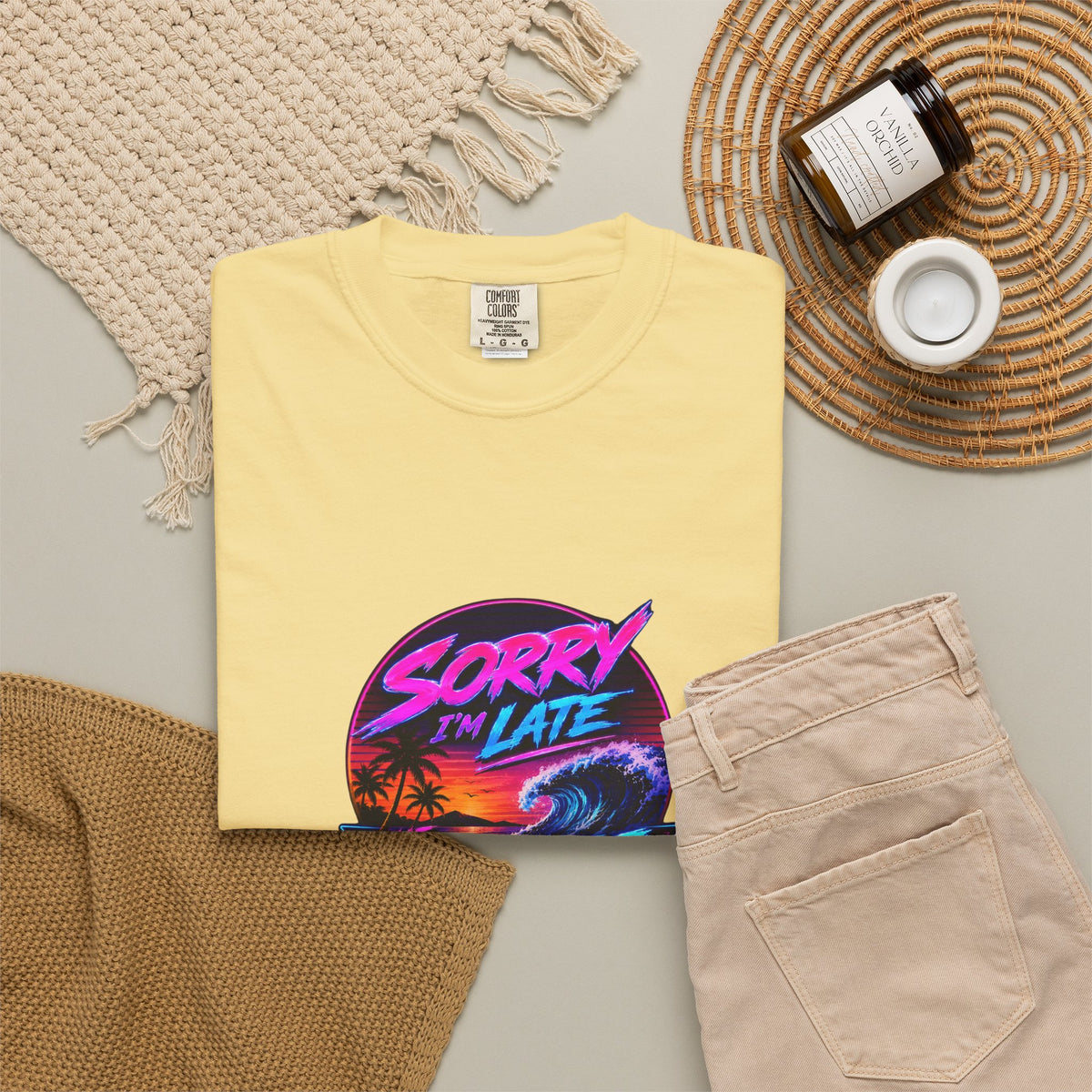 Sorry I'm Late, The Waves Were Better Than You Retro Neon T-Shirt | Funny Synthwave Surf Tee | Gift for Surfers