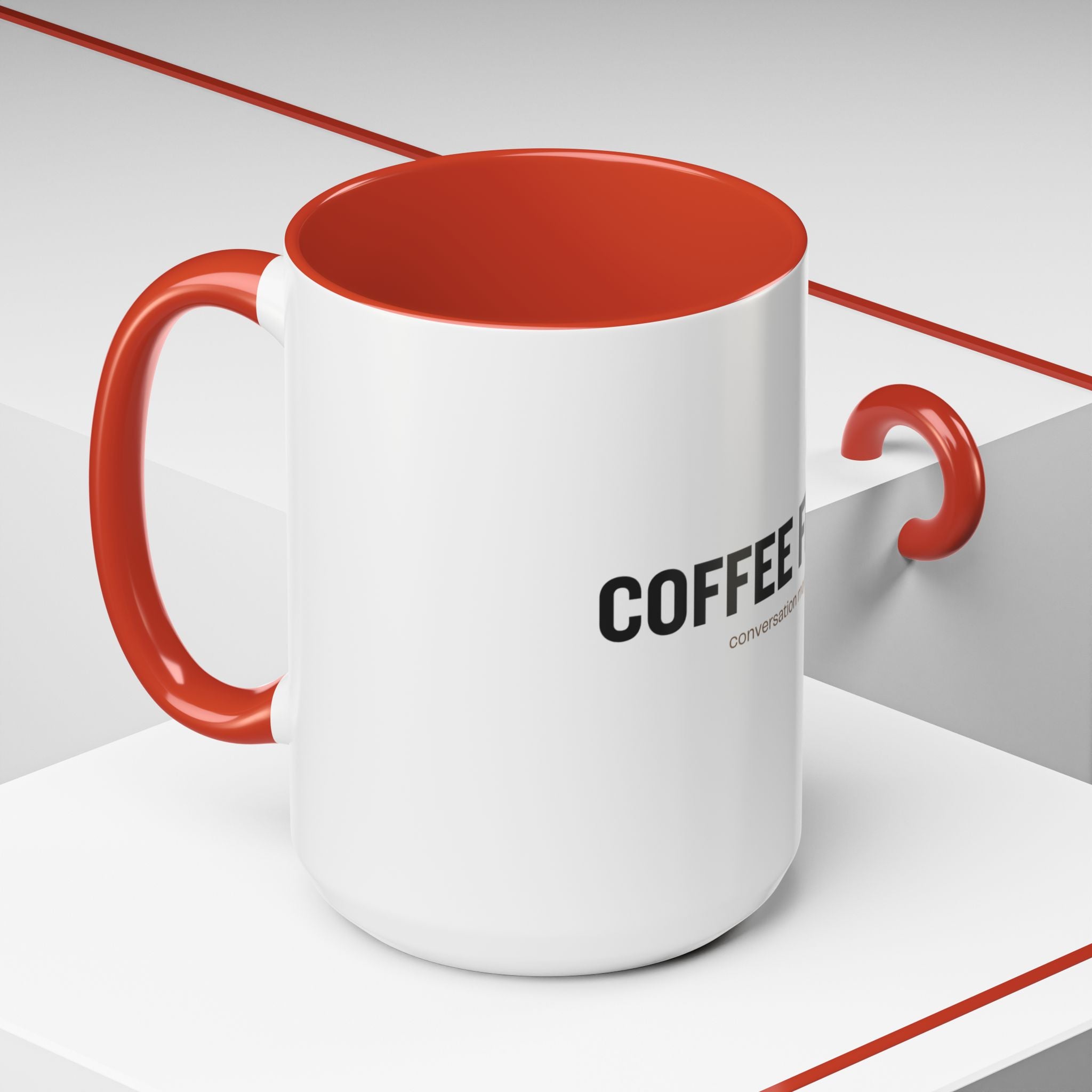 Coffee First. Conversation Maybe. | Funny Coffee Mug | Accent Ceramic Mug (11oz & 15oz)