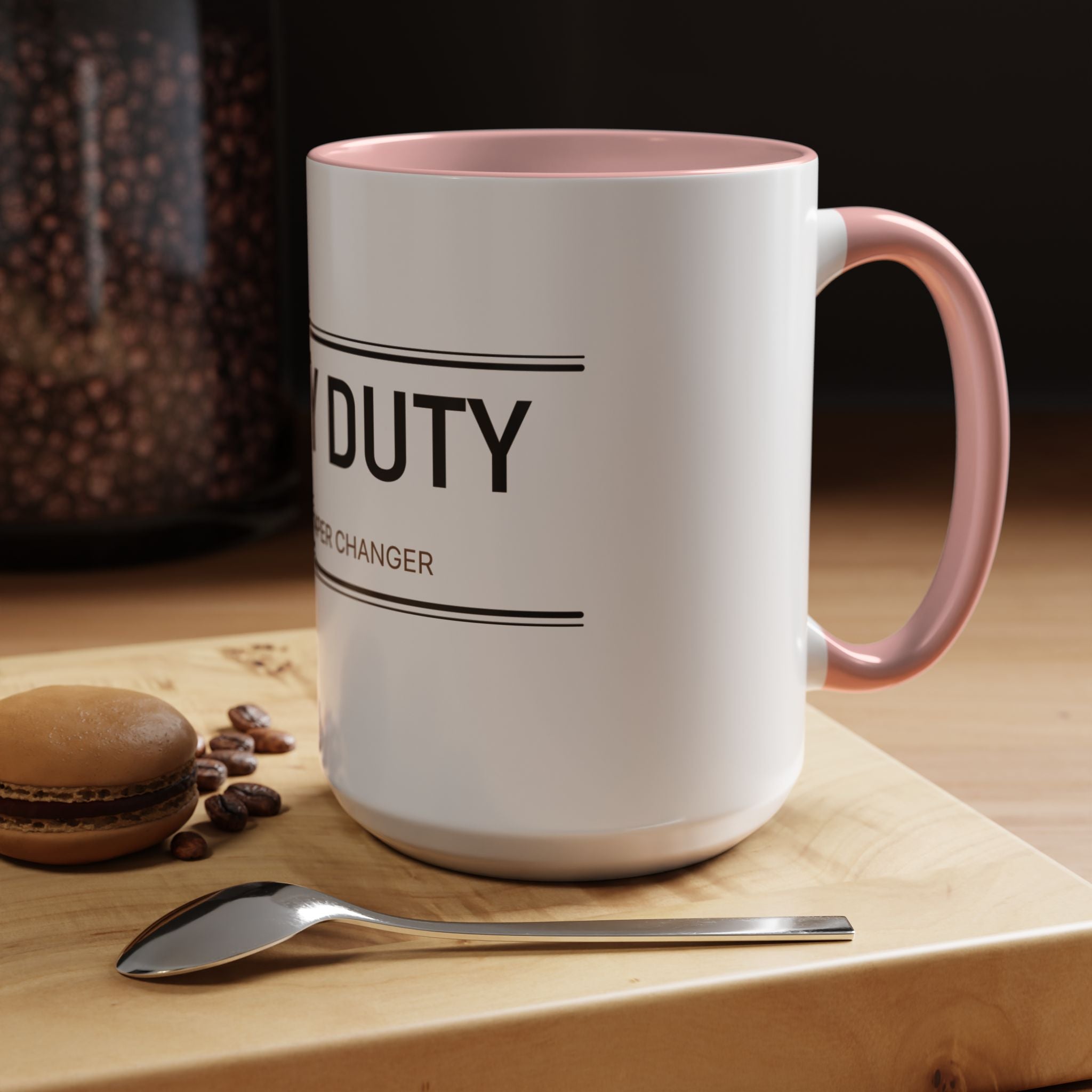 Booty Duty: Certified Diaper Changer Mug | Funny New Mom & Dad Gift | Accent Ceramic Mug (11oz & 15oz)