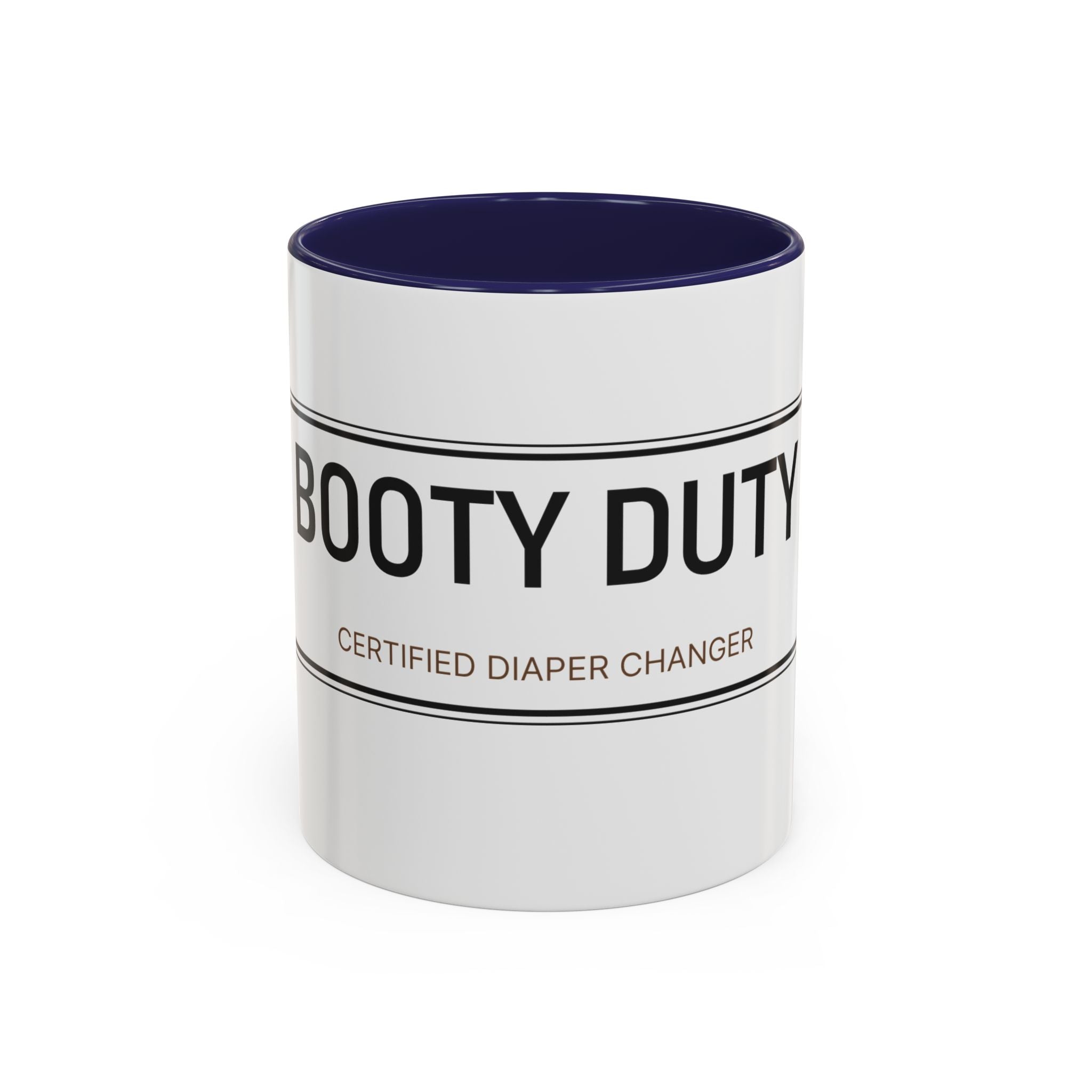 Booty Duty: Certified Diaper Changer Mug | Funny New Mom & Dad Gift | Accent Ceramic Mug (11oz & 15oz)