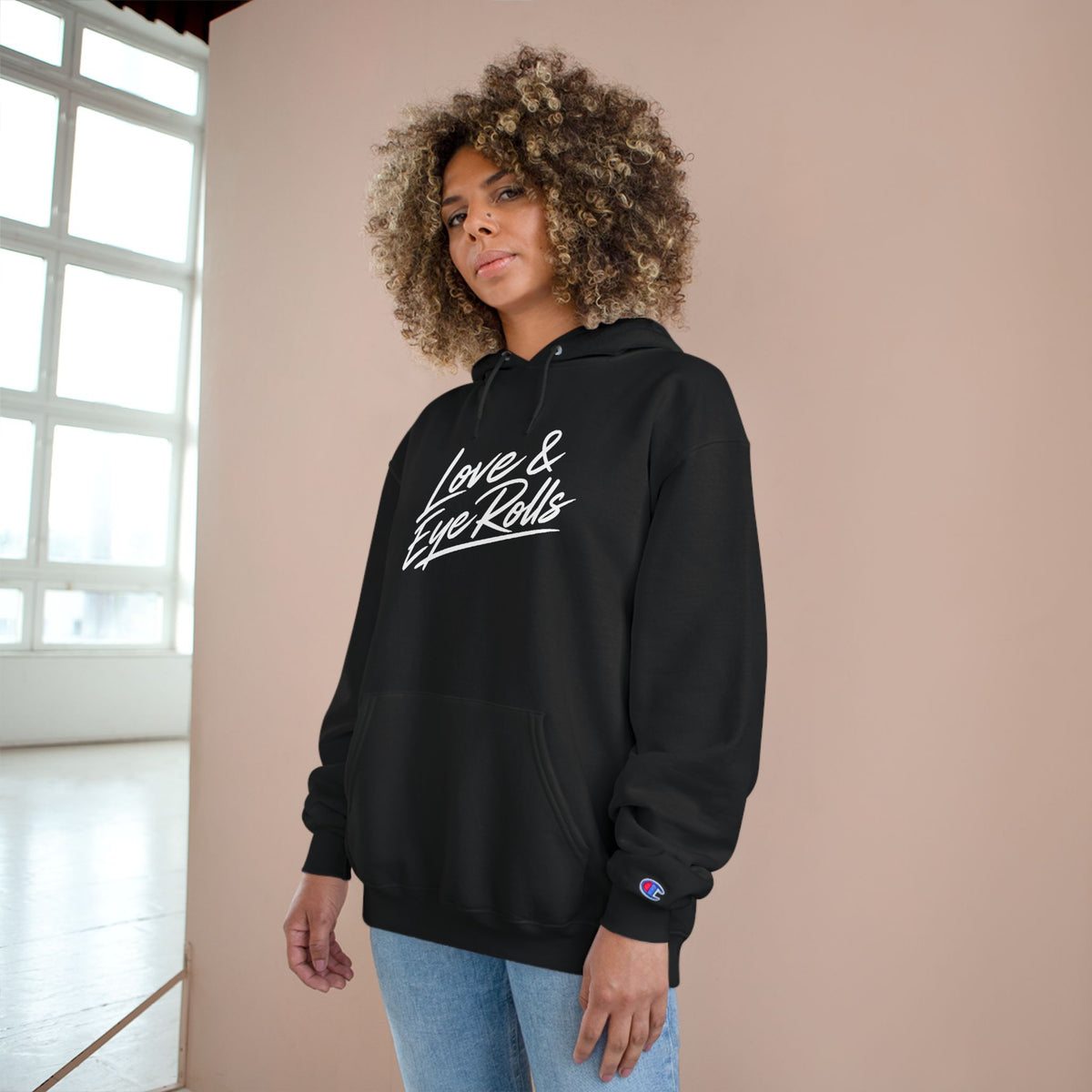 Love & Eye Rolls Champion Hoodie | Script Logo Sweatshirt | Funny Gift for Couples