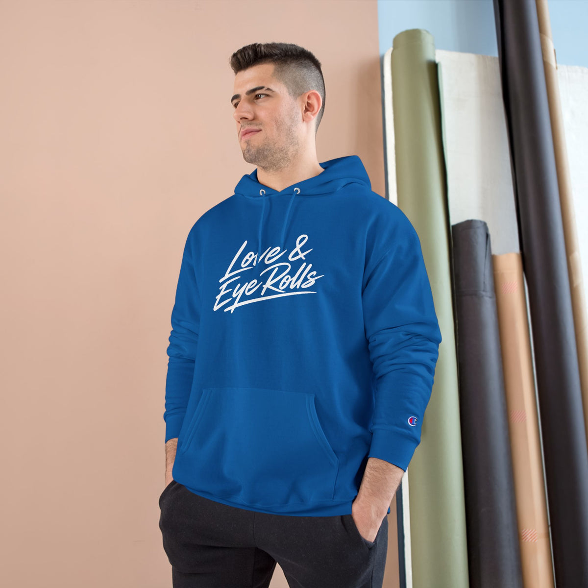 Love & Eye Rolls Champion Hoodie | Script Logo Sweatshirt | Funny Gift for Couples
