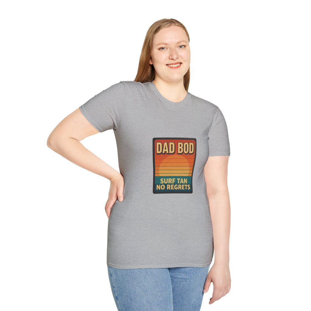 Dad Bod: Surf Tan No Regrets T-Shirt | Funny Dad Tee | Vintage Beach Humor Gift