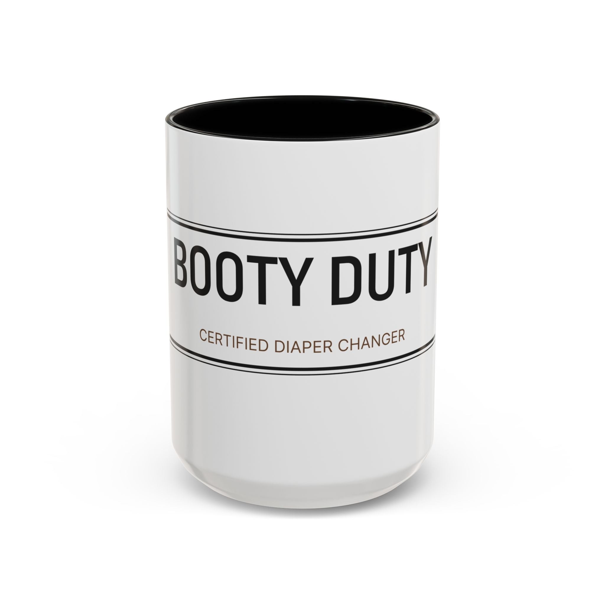 Booty Duty: Certified Diaper Changer Mug | Funny New Mom & Dad Gift | Accent Ceramic Mug (11oz & 15oz)
