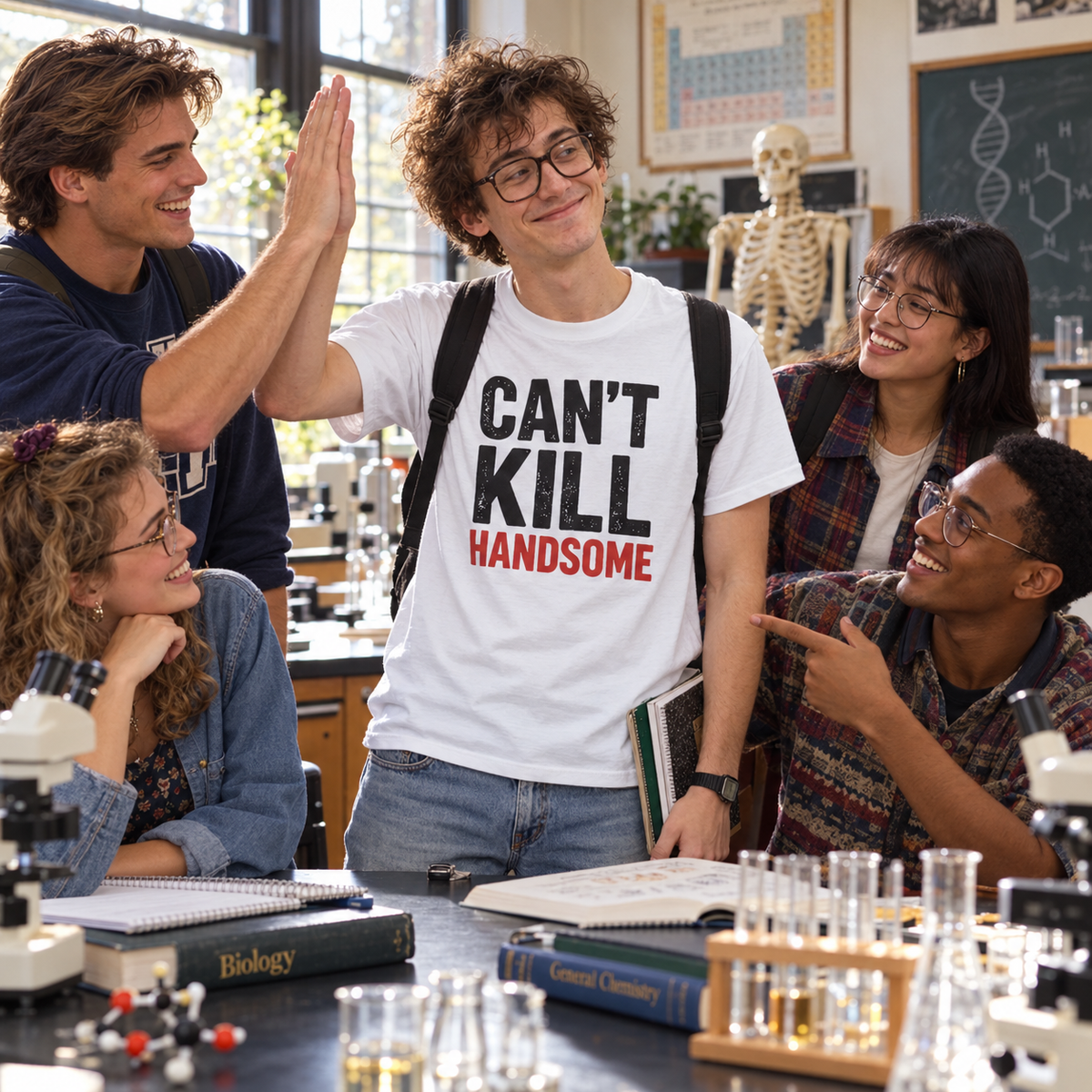 Can't Kill Handsome T-Shirt | Funny Confidence Tee for Men | Graphic Humor Tee